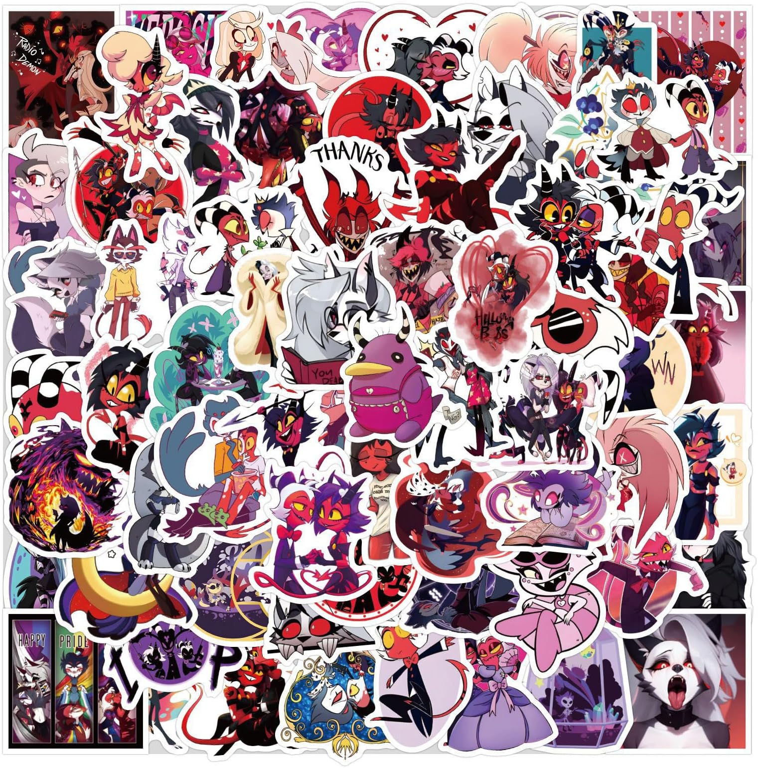 Helluva Boss Sticker Pack of 120 Stickers - Waterproof Durable Stickers Classic Anime Stickers for Laptops, Computers, Water Bottles (Black)
