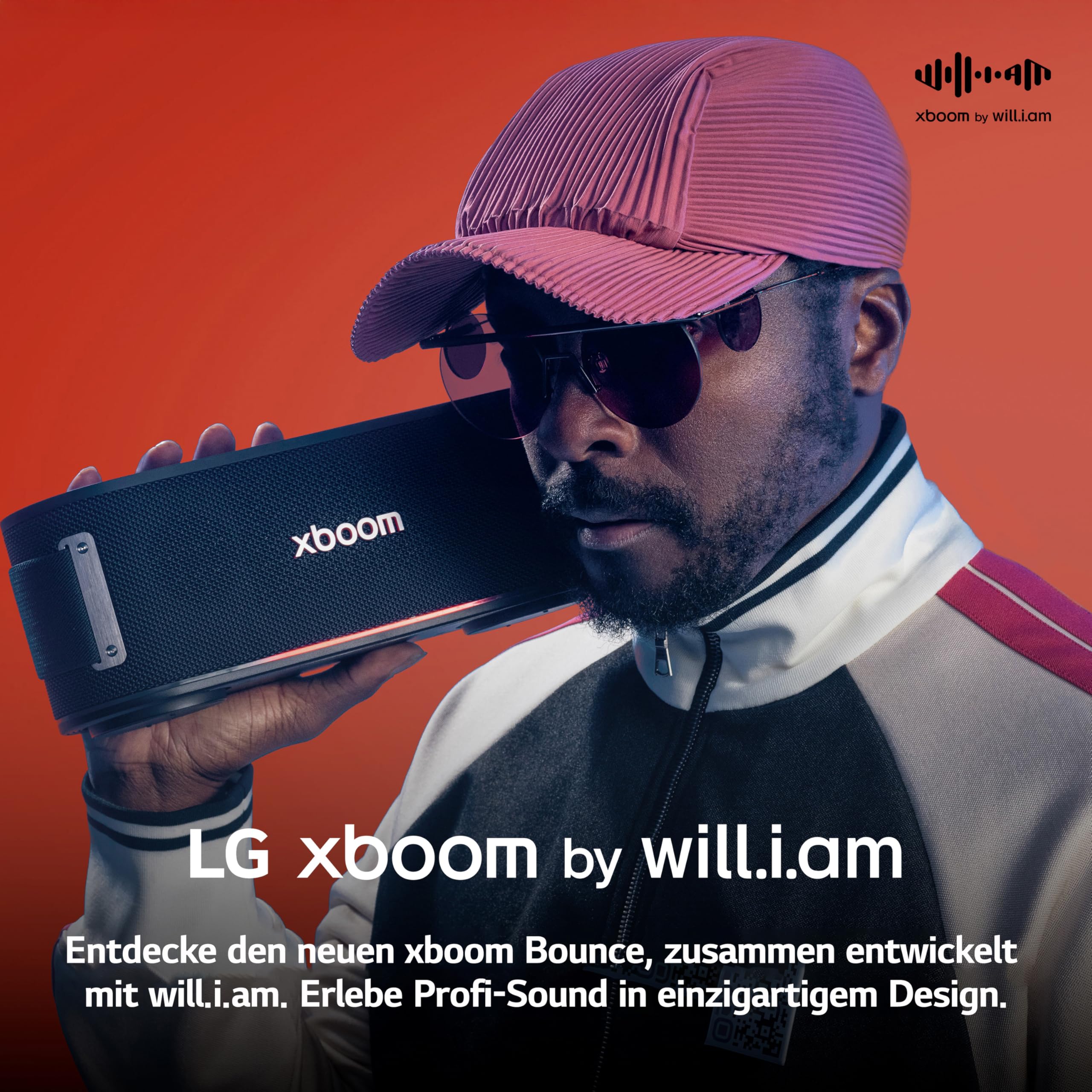 LG xboom Bounce by will.i.am, tragbarer Bluetooth-Lautsprecher (Signature Sound, nach Oben gerichtete Passivstrahler, IP67, bis zu 30 Std. Akkulaufzeit), Schwarz [Modelljahr: 2025]