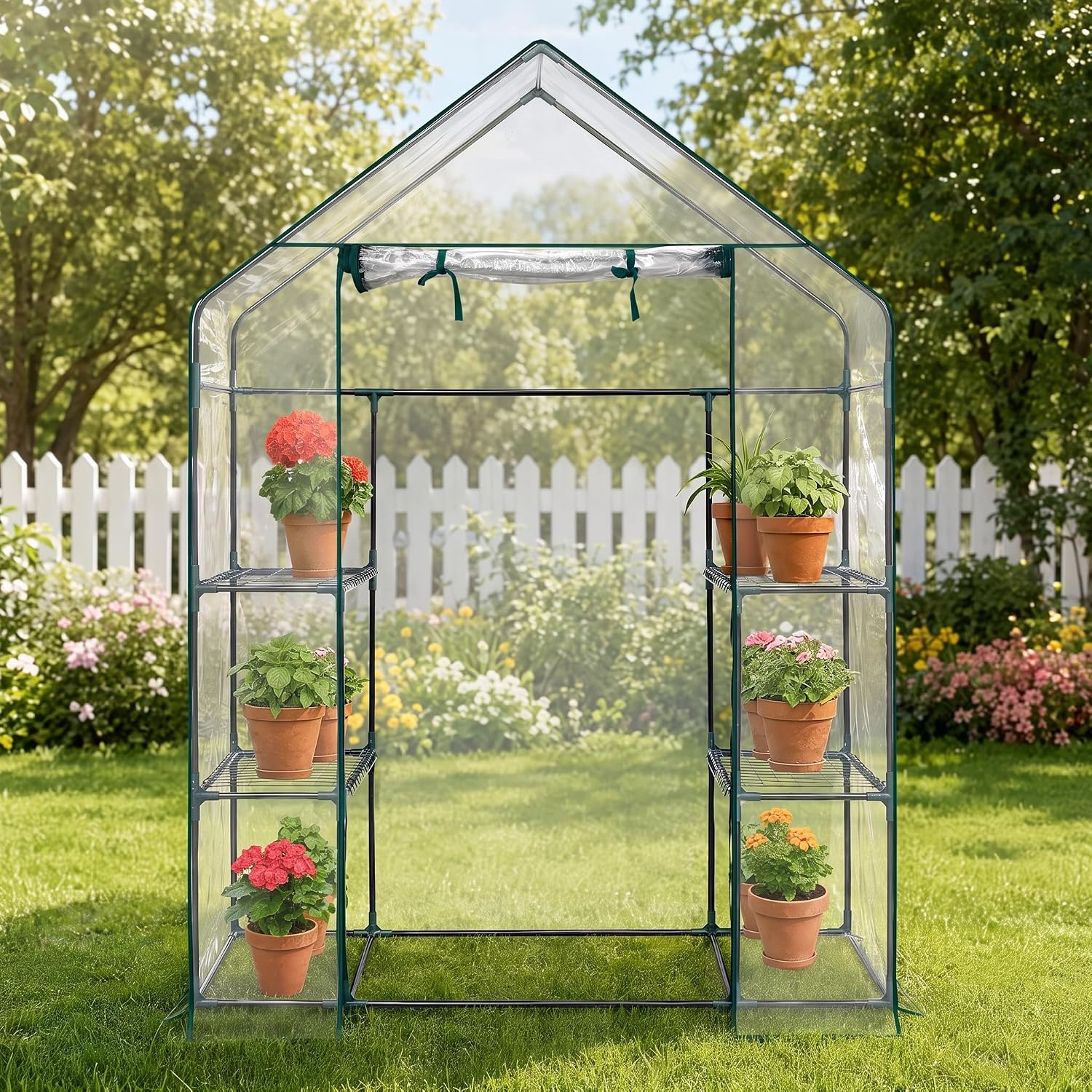 NicBex 56" x 29" x 77" Mini Walk-in Greenhouse, 4-Shelf PVC Covered Greenhouse with Roll-Up Zipper Door for Indoor Outdoor Gardening, Transparent