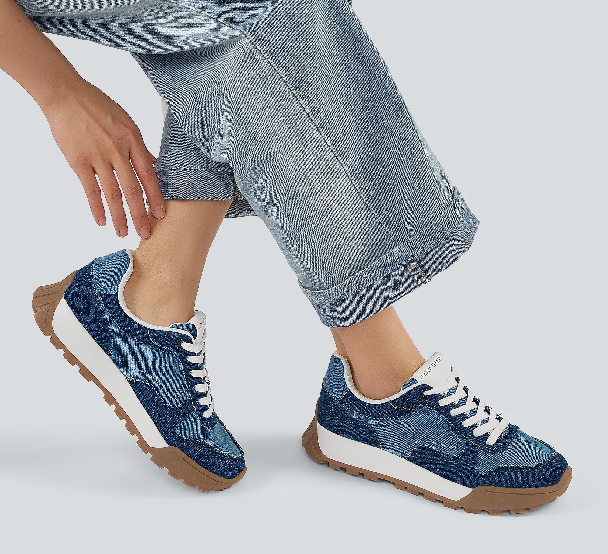 LUCKY STEP Damen Retro-Design Sneaker mit Plattformsohle Atmungsaktive Canvas-Schuhe mit Schnürung für Stadt & Freizeit