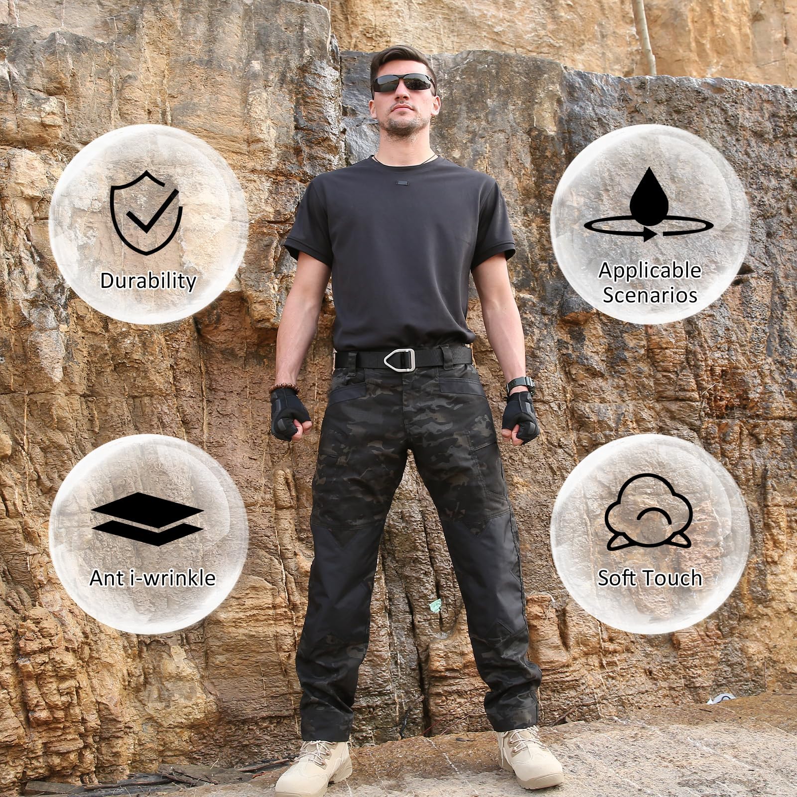 BWBIKE Pantalones de Exterior para Hombre Pantalones de Combate Repelentes al Agua Pantalones de Trabajo de Camuflaje Pantalones Tácticos para Hombre Pantalones Cargo EDC de Camuflaje