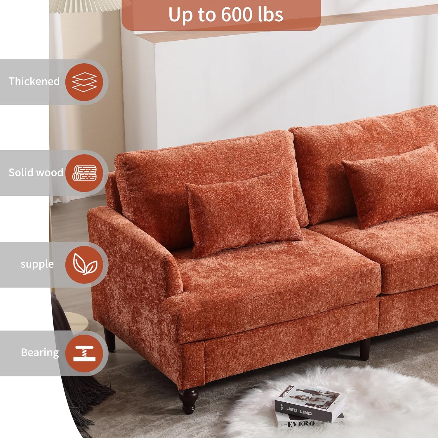 Sofa,68” Comfy Sofa Couch with Extra Deep Seats, Chenille Loveseat Comfy Small couches for Small Spaces Apartment Lounge,2-Seat Upholstered