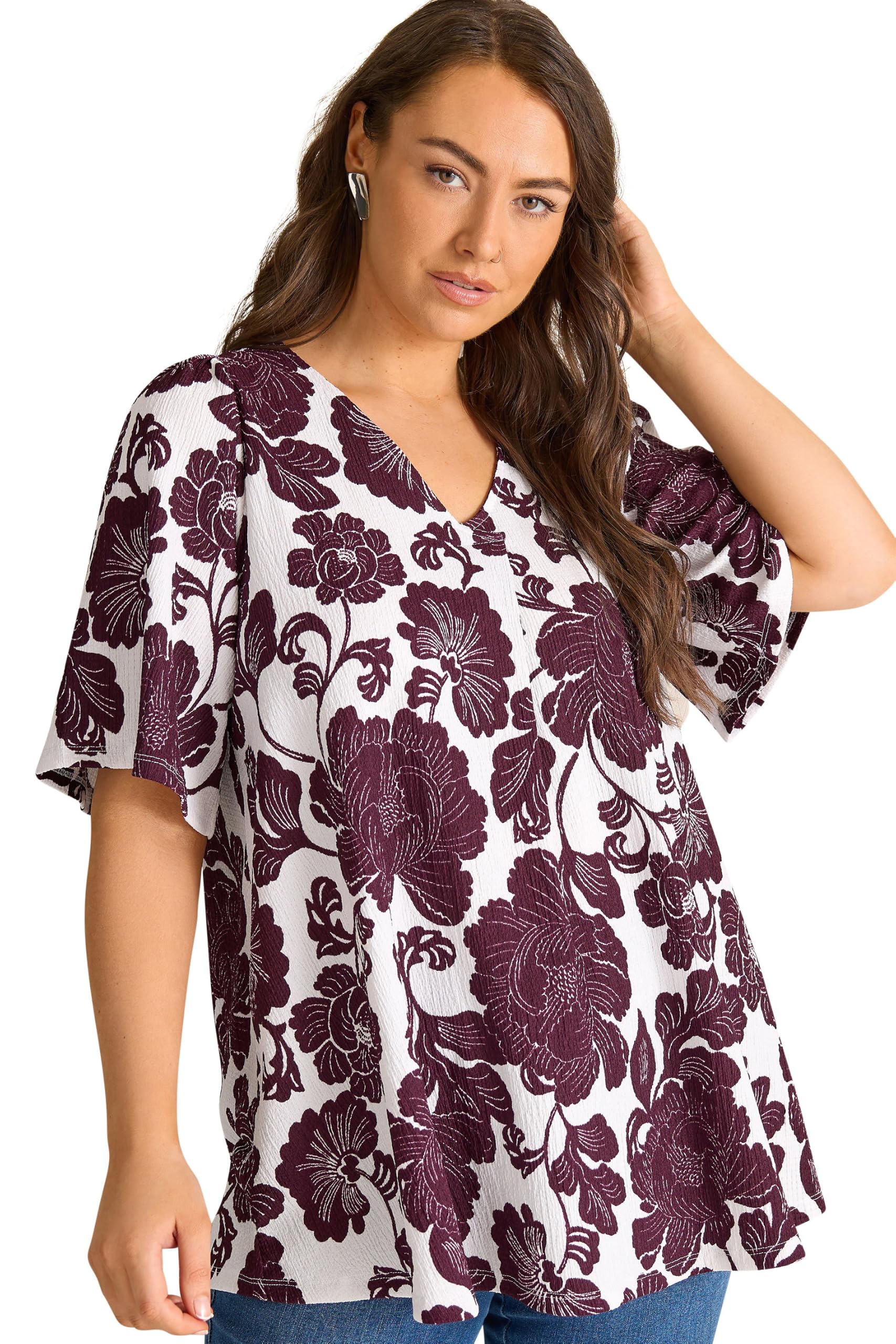 Evans - Women's Top - Pleat Front - Short Angel Sleeves - V-Neck - Size 20