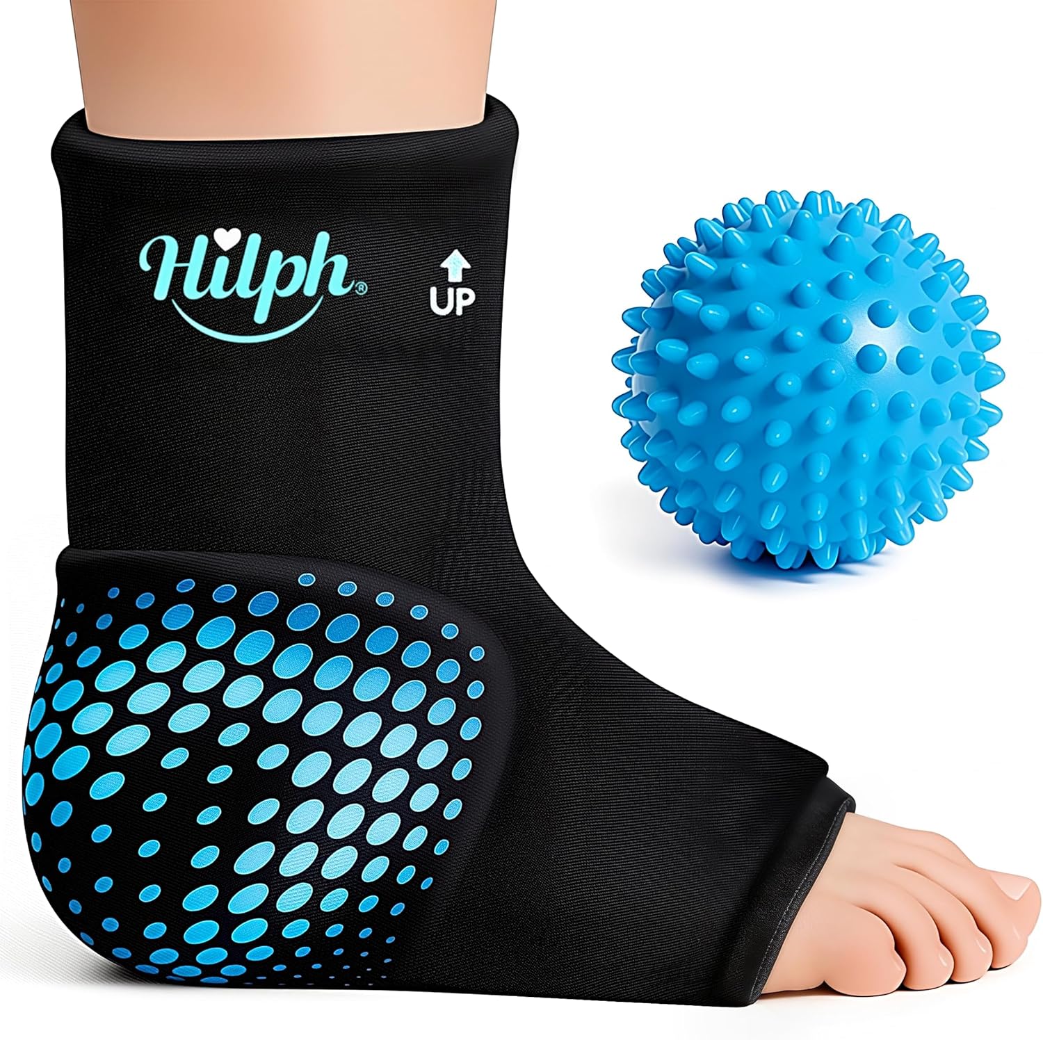 Hilph Ankle Heel Ice Pack Wrap for Plantar Fasciitis with Massage Ball, FSA Eligible Thickened Gel Cold Therapy Sleeve for Foot Pain Relief, Achilles Tendonitis, Swelling, Post-Running Recovery
