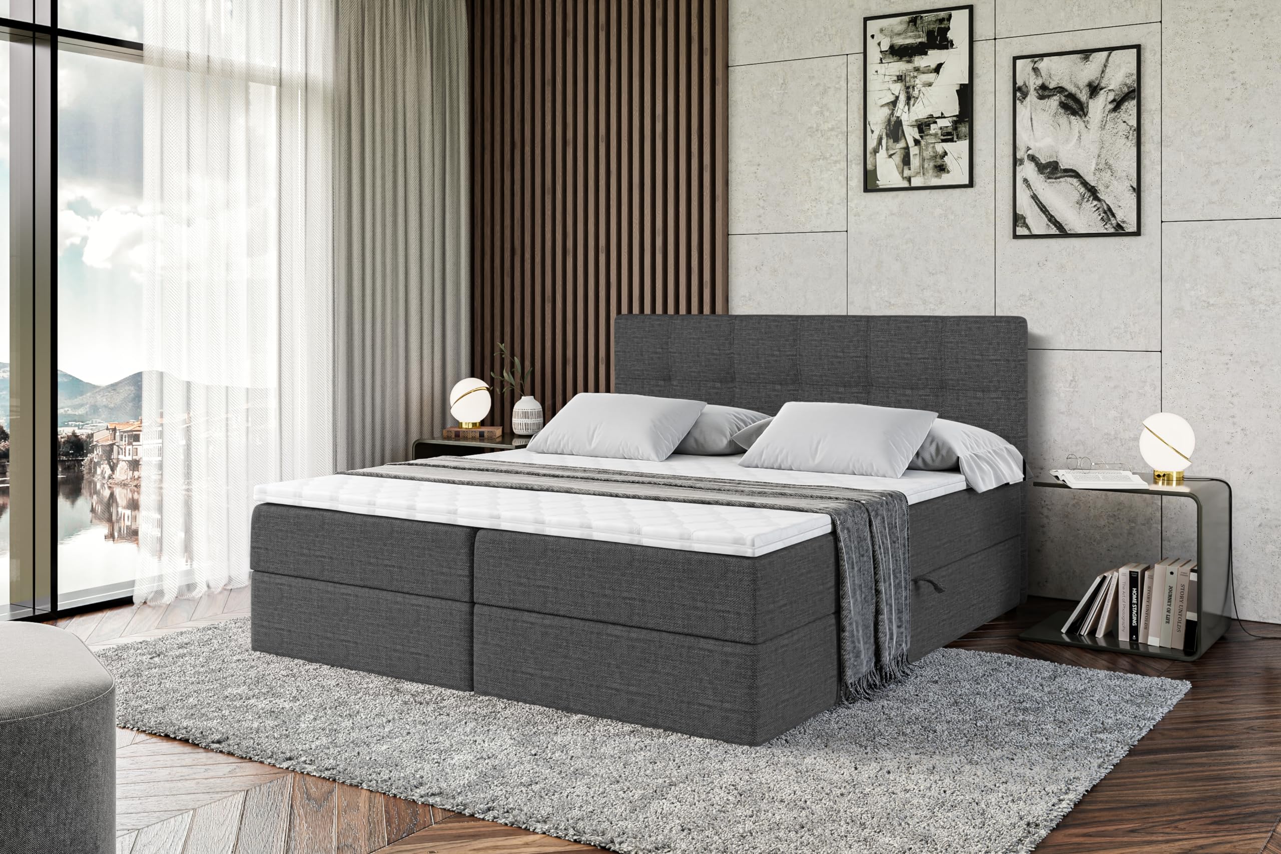 ALTDECOR Boxspringbett mit H3-Matratze Marce - 160x200 - Dunkelgrau
