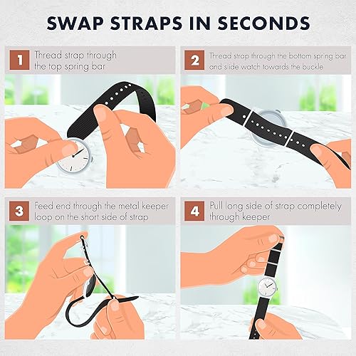 Miniatura 6 de Benchmark Correa de reloj de nailon - Una pieza de nailon balístico resistente al agua - Correa de reloj estilo militar Zulu para hombres y mujeres