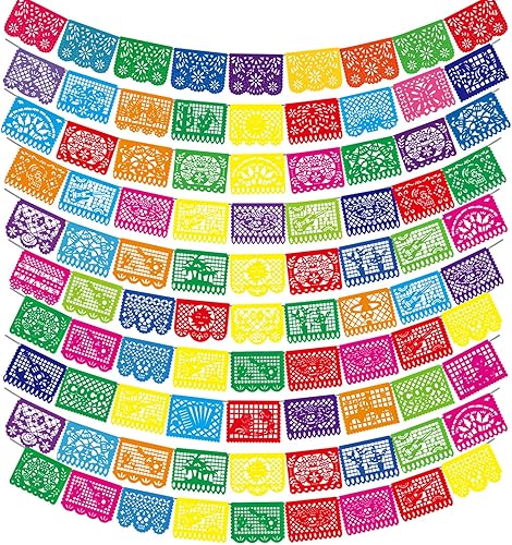 Paquete de 10 pancartas de fiesta mexicana en total de 170 pies, pancarta de papel picado para decoración de fiesta del Día de los Muertos,