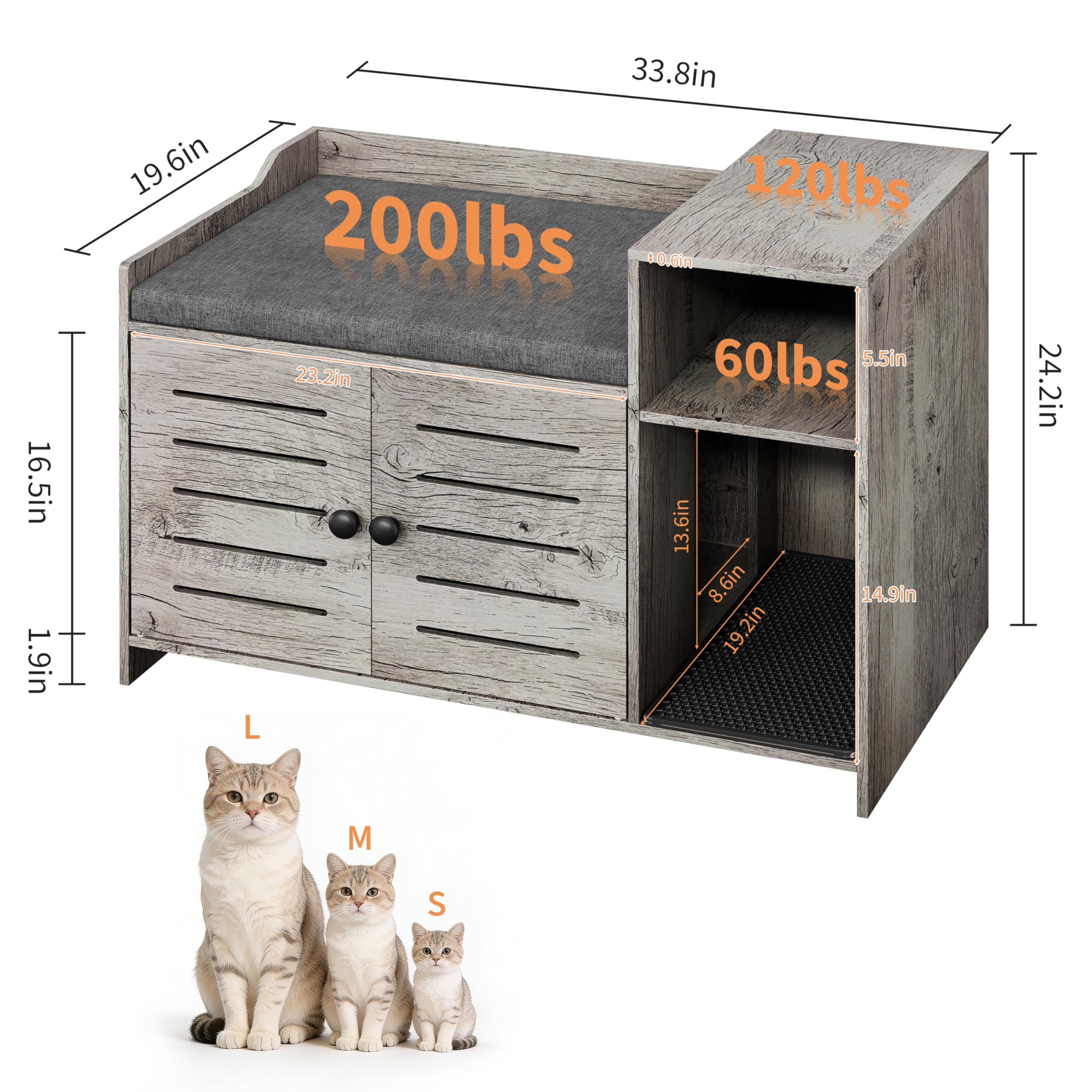 Cat Litter Box Enclosure, Hidden Litter Box Cabinet Furniture with Scratch Pad, Farmhouse Indoor Cats House with Storage Layer for Hallway, Bedroom - image 3