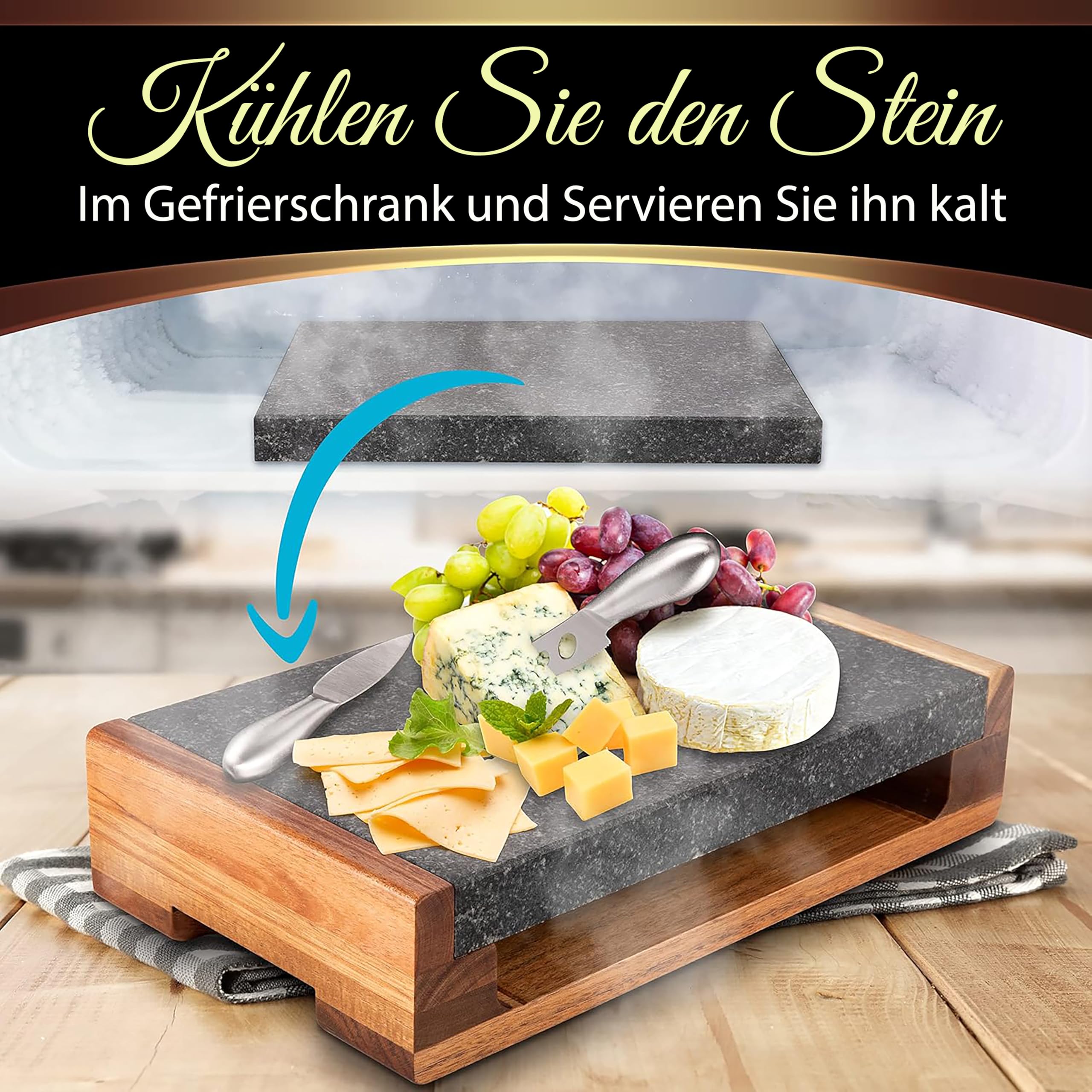 Nutrichef Heißer Stein, Lavastein, Steingrill- für Steak, BBQ & Fleischgrillen, Steak Platte- mit Edelstahlmessern, Steinplatte- Kocht & bewahrt Hitze und Geschmack, Beheiztes Steakbrett zum Servieren