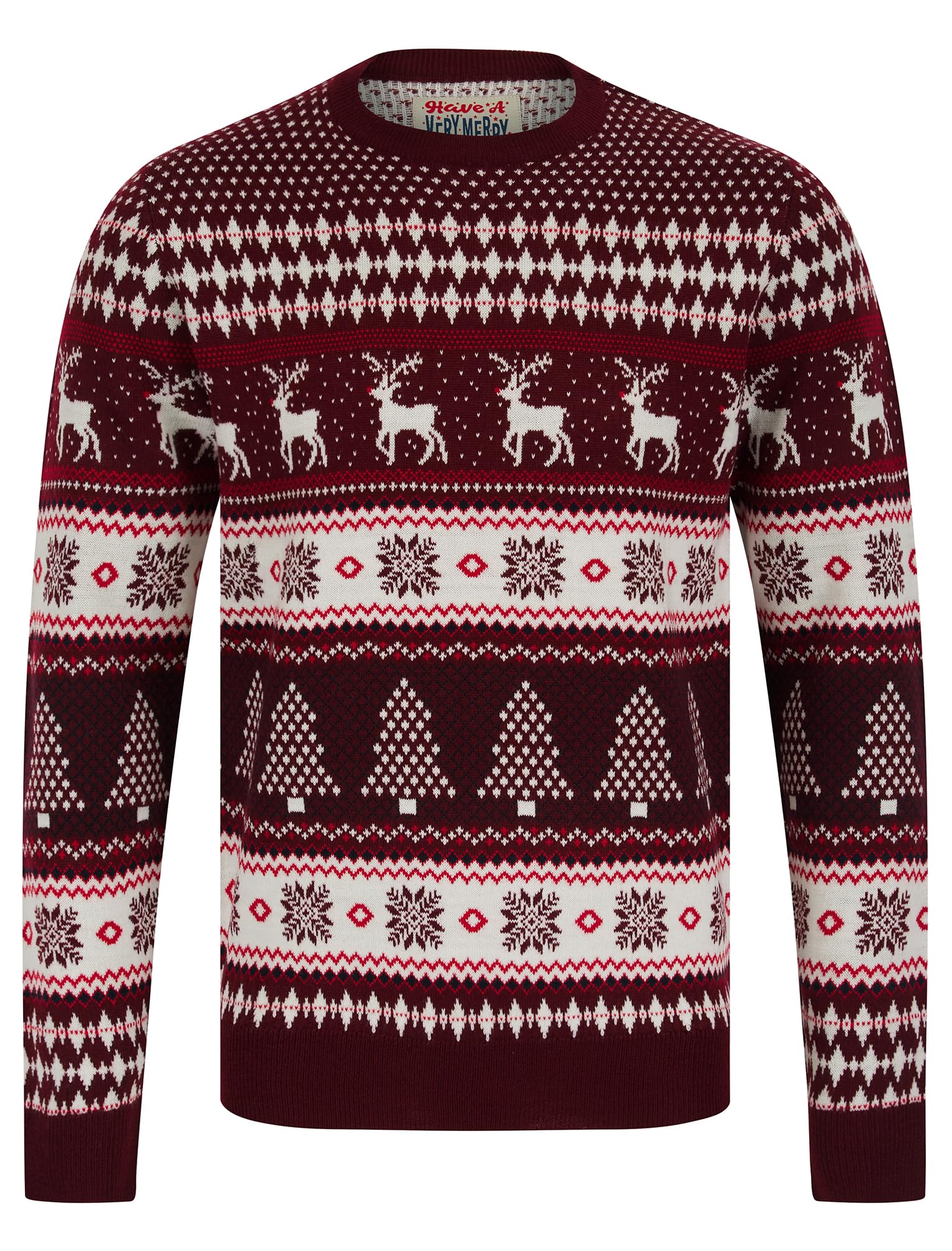Tokyo Laundry Men's Milat - Claret Merry Christmas Nordic Fair Isle Style Knitted Xmas Jumper