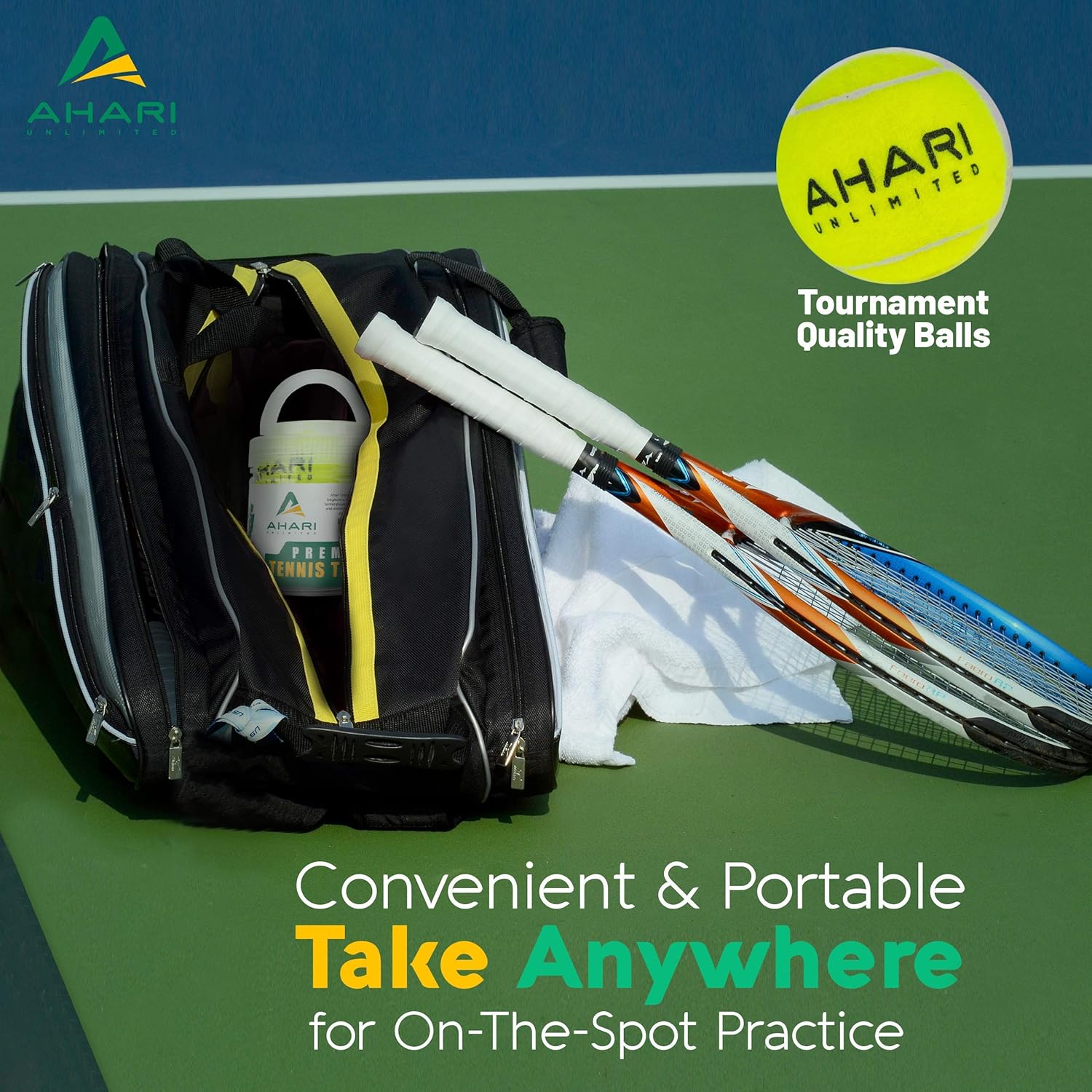 Ahari Unlimited Premium Tennis Trainer Set, Pro Tennis Rebounder with Metal Base in a Carrying Cylinder, 3 Replacement Rebound Balls, & Wristband, Portable Tennis Practice Equipment for Solo Training : Sports & Outdoors