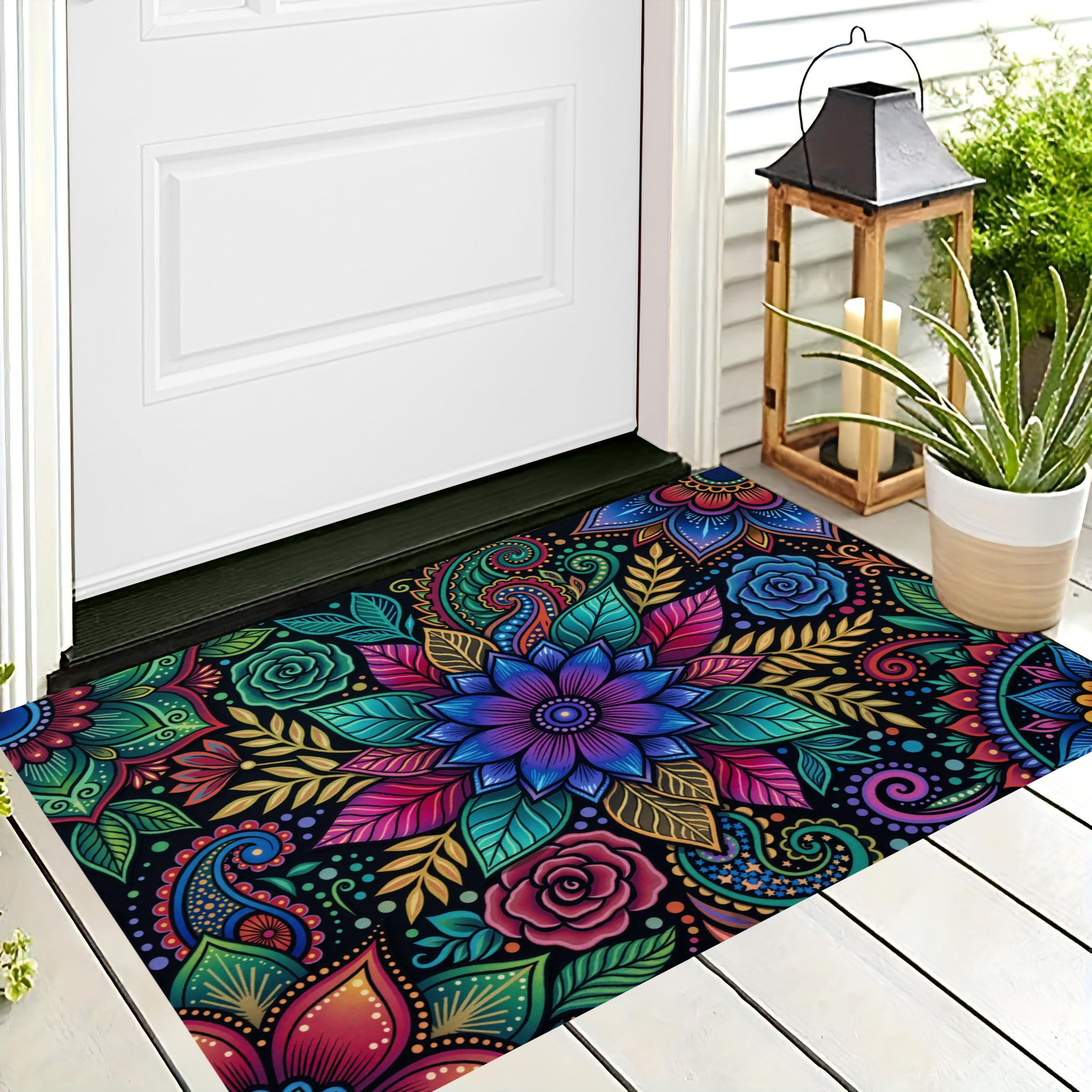 Tapis fleurs cachemire exotiques mandala bohème pour un espace bien-être