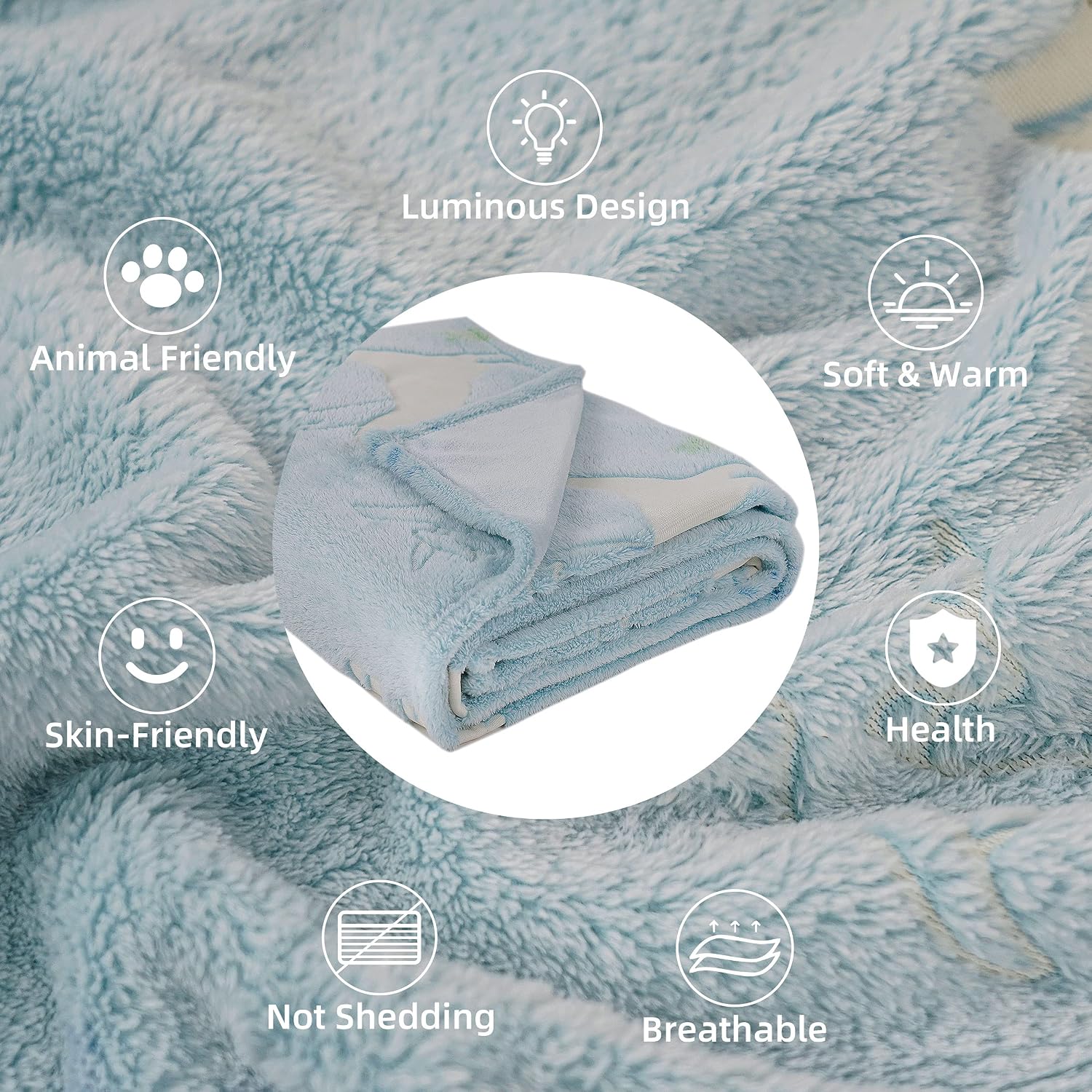 Glow in The Dark Throw Blanket for Kids, Winthome Luminous Cute Blanket with Dinosaur Pattern,Birthday Unique Gift for Children,Soft and Durable,51"x67"(Blue)