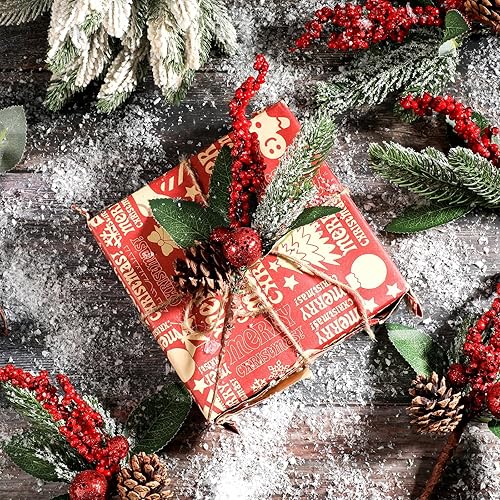 Miniatura 3 de Boao 12 piezas de palas de pino nevado artificiales con bayas rojas de acebo, piñas falsas, conos de pino para manualidades, fiestas, festividades,