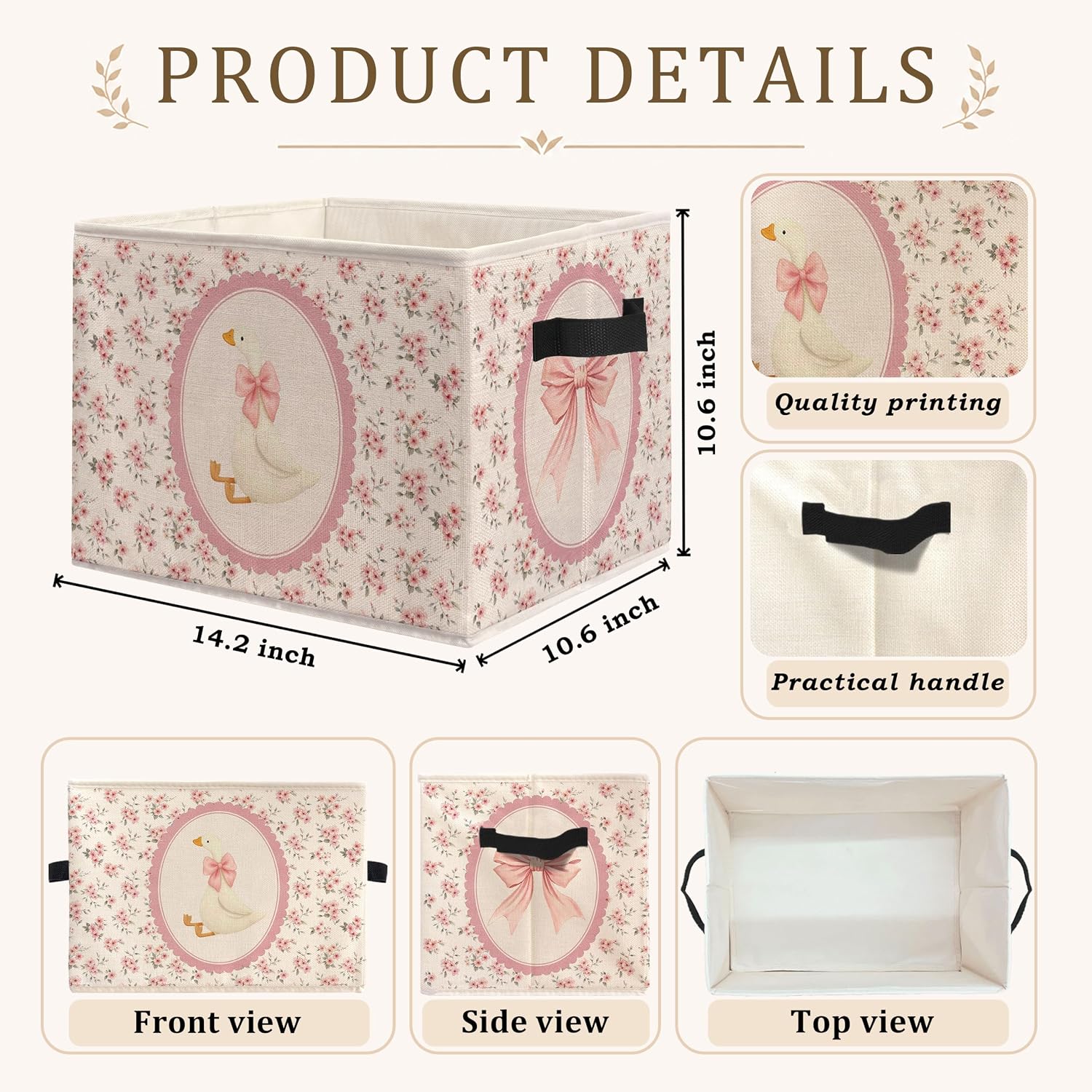Coquette Pink Bow Floral Goose Foldable Storage Bins Box image 5