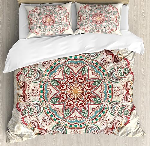 Ambesonne Juego de funda de edredón con diseño de mandala, estilo vintage con diseño de mandala oriental, diseño bohemio, formas geométricas, juego
