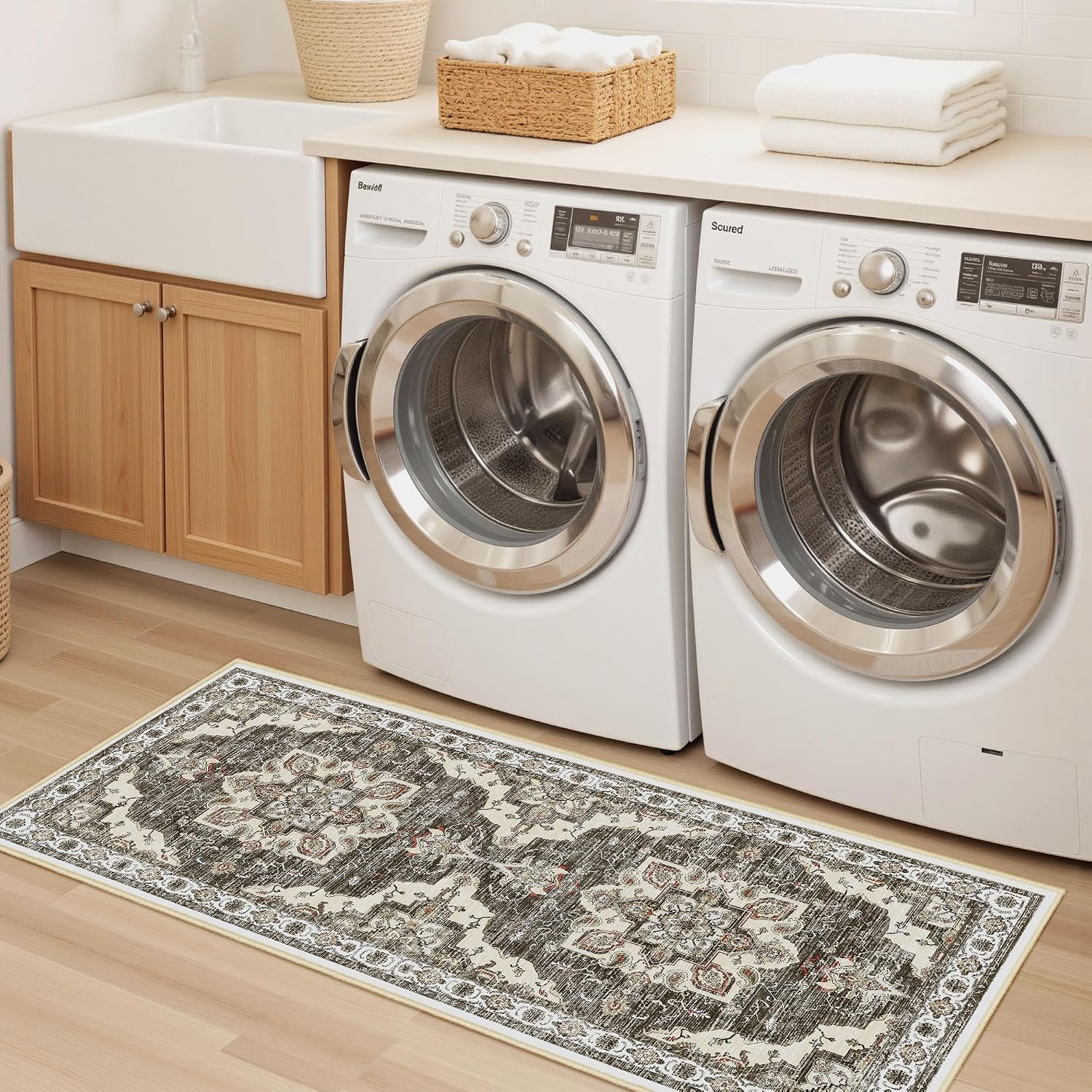 Tritard Non Slip Kitchen Rugs Sets of 3 Washable Kitchen Rug Boho Kitchen Mats for Floor Soft Kitchen Runner Rug Non Skid Kitchen Floor Carpet for Entryway Hallway Laundry Room,Beige Brown