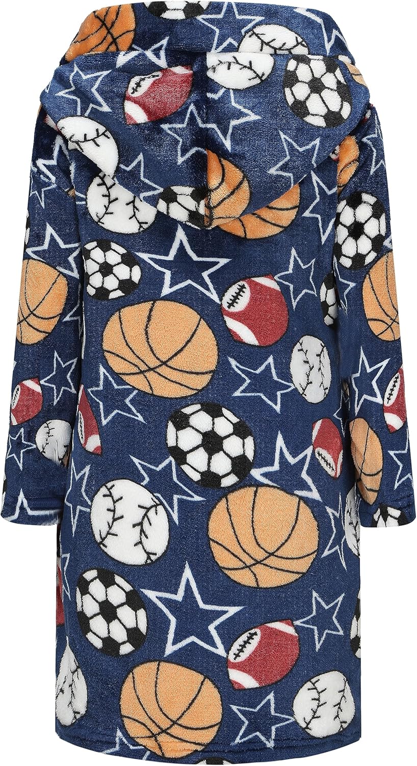 Kids Hooded Bathrobe Girls Soft Plush Hooded Flannel Pajamas Sleepwear Boys Spa Robe - Image 2