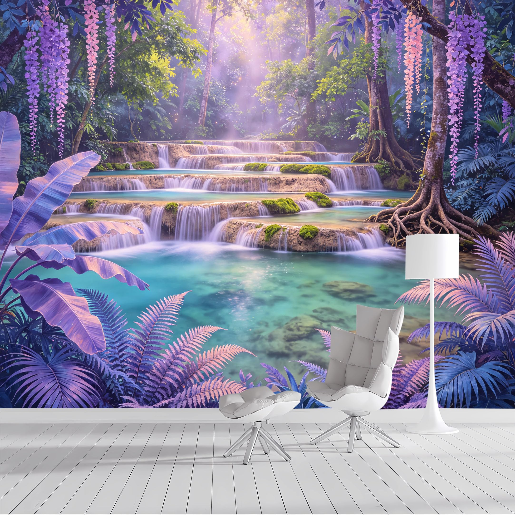 Custom Size Wall Mural Tropical Waterfall Jungle SelfAdhesive Wall Fabric Removable Peel and Stick Wallpaper Wall Decor for Living Room Bedroom Bathroom