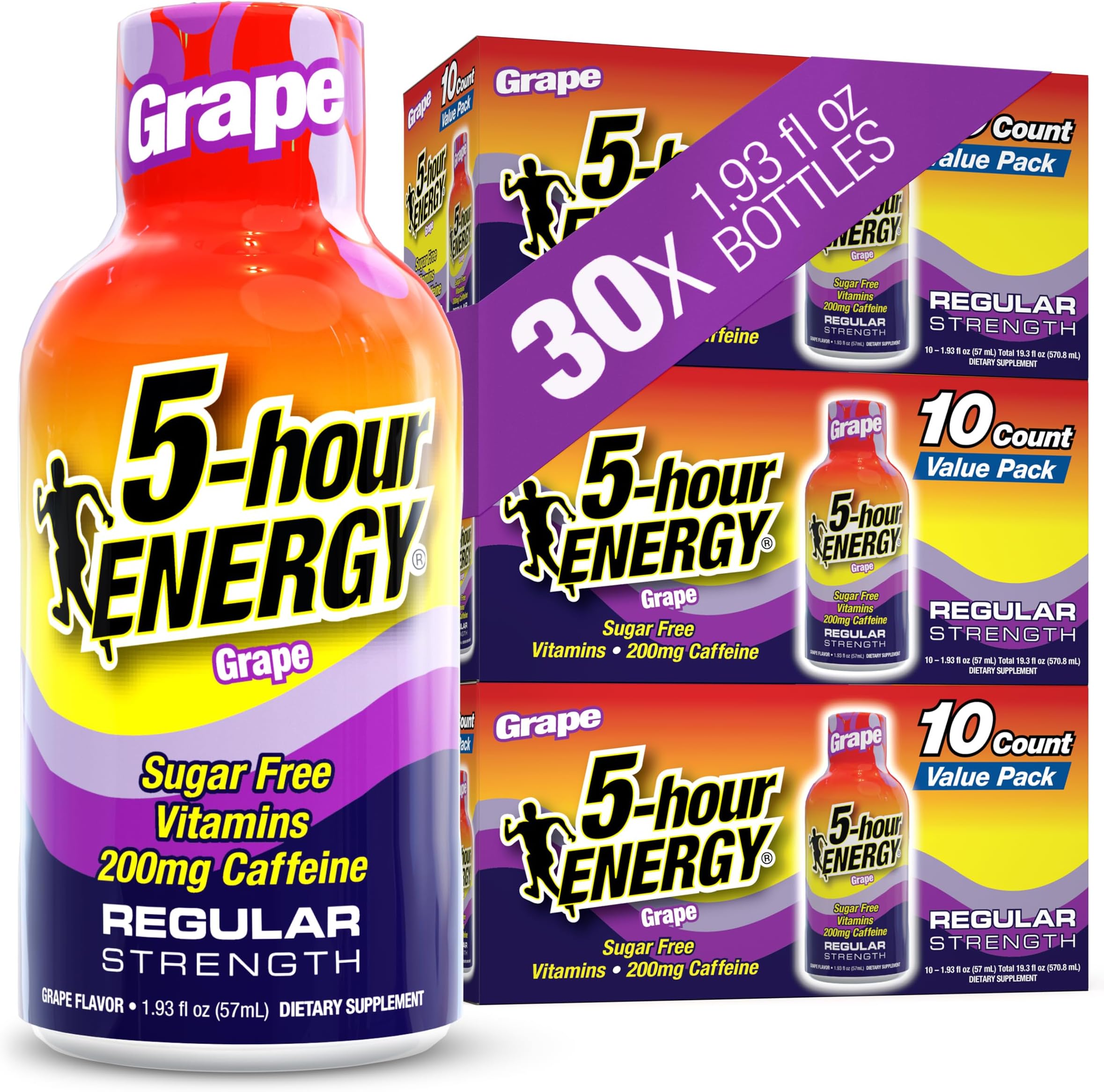 5-hour ENERGY GRAPE Flavor, 30 Count, 1.93 Fl Oz Energy Shot, Extra Strength, Amino Acids, B Vitamins, Sugar Free and Zero Calories