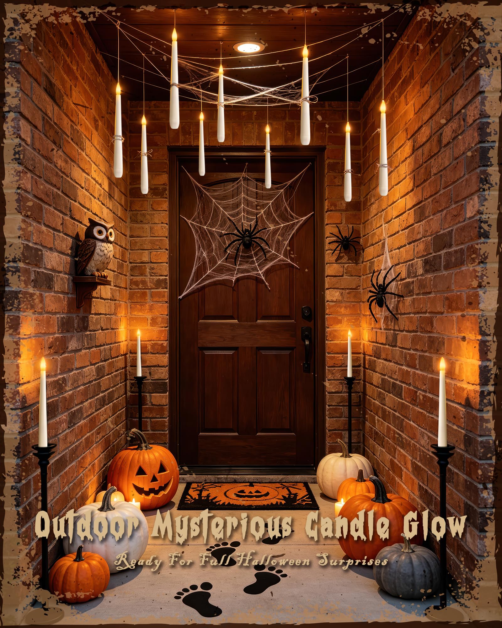 Lot de 20 bougies flottantes avec baguette, bougies magiques à suspendre avec ficelle, lumière chaude vacillante, bougies coniques à piles pour Halloween, anniversaire, intérieur, décoration de
