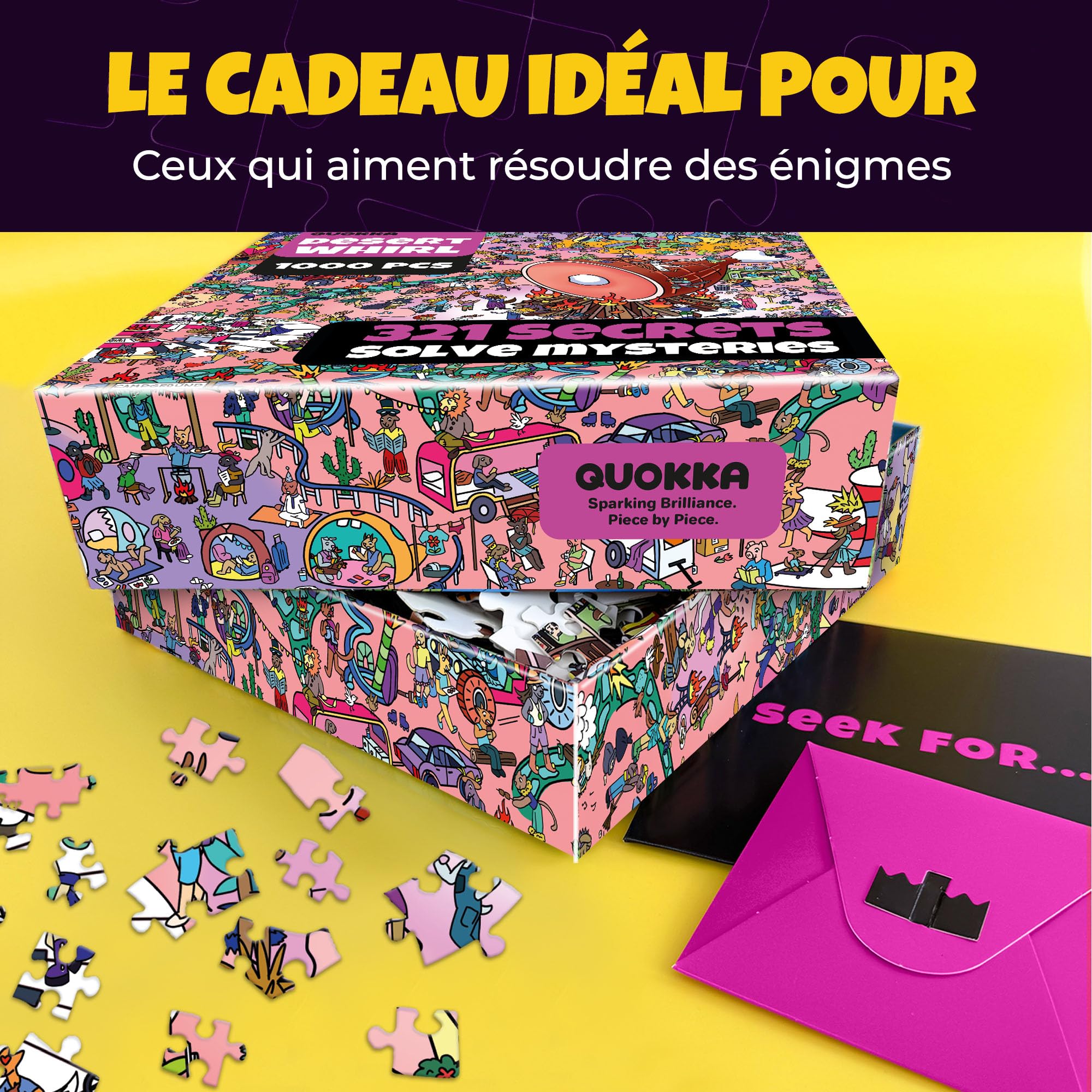 Puzzle 1000 pièces Adulte – Puzzles de 1000 pièces pour Adultes | Lot de 3 puzzles en coffret premium – Desert Whirl, Galactic Tails, Hotel Wildeluxe – Défis – Superbes scènes d’animaux et de