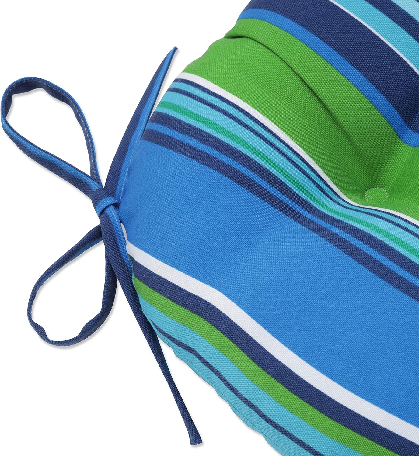 Pillow Perfect Stripe Indoor/Outdoor Chairpad with Ties, Tufted, Weather, and Fade Resistant, 17" x 17.5", Blue/Green Sea Island, 2 Count