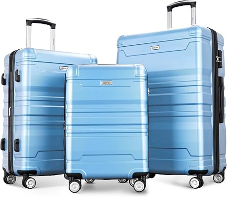 review Merax Expandable ABS Hardshell Luggage Sets 3 Piece Suitcase with Spinner Wheels Suit Case Lightweight, Sky Blue-2, (20/24/28)
