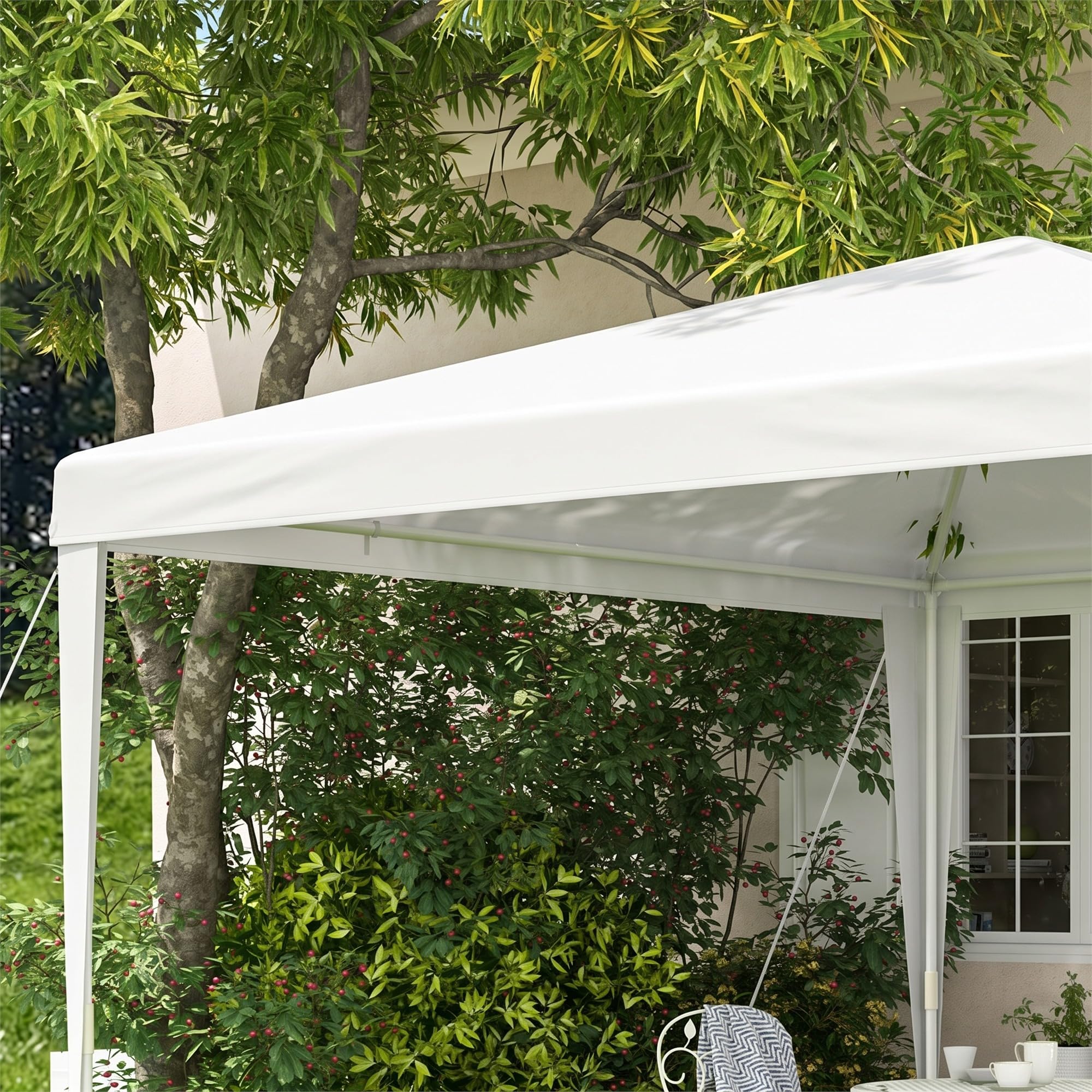 Outsunny Carpa Desmontable 3x3 m con 4 Orificios Drenaje Anti-UV Blanco
