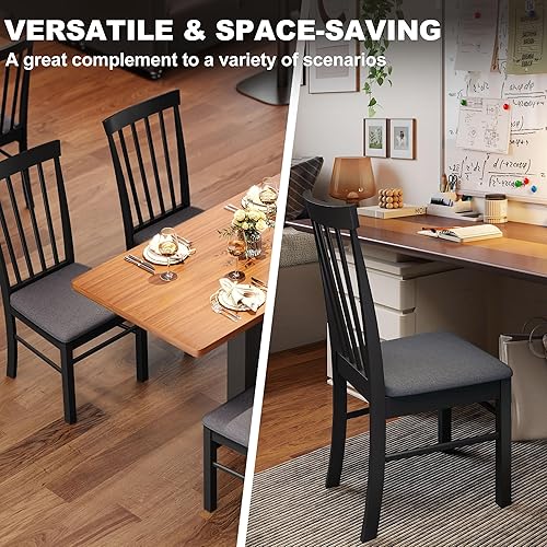 Miniatura 6 de HOMCOM Juego de 4 sillas de comedor de madera, sillas de cocina tapizadas de granja con marco de madera de goma para sala de estar, comedor, negro y