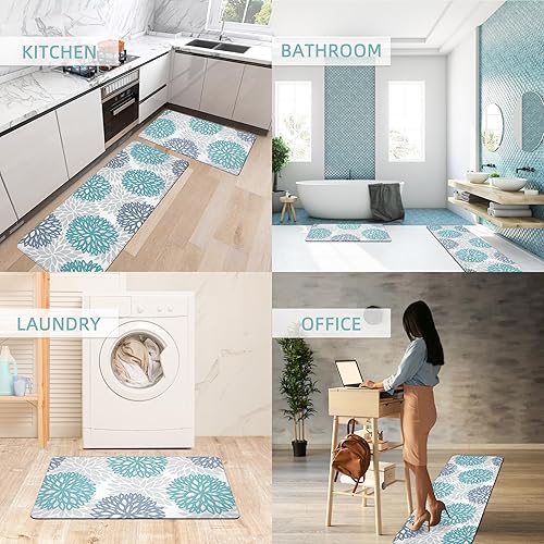 Miniatura 120 de Juego de 2 tapetes de cocina acolchados antifatiga, impermeables, antideslizantes, tapete de espuma viscoelástica, tapete cómodo para fregadero