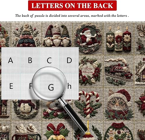Miniatura 4 de Rompecabezas vintage de Navidad para adultos de 1000 piezas, rompecabezas de arte de tela bordada para adultos, collage retro de invierno,