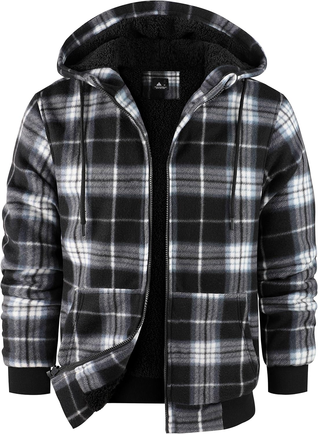 ZITY Hoodies for Men Flannel Fleece Sweatshirt Plaid Full Zip Up Jacket Sherpa Lined Winter Warm Coat