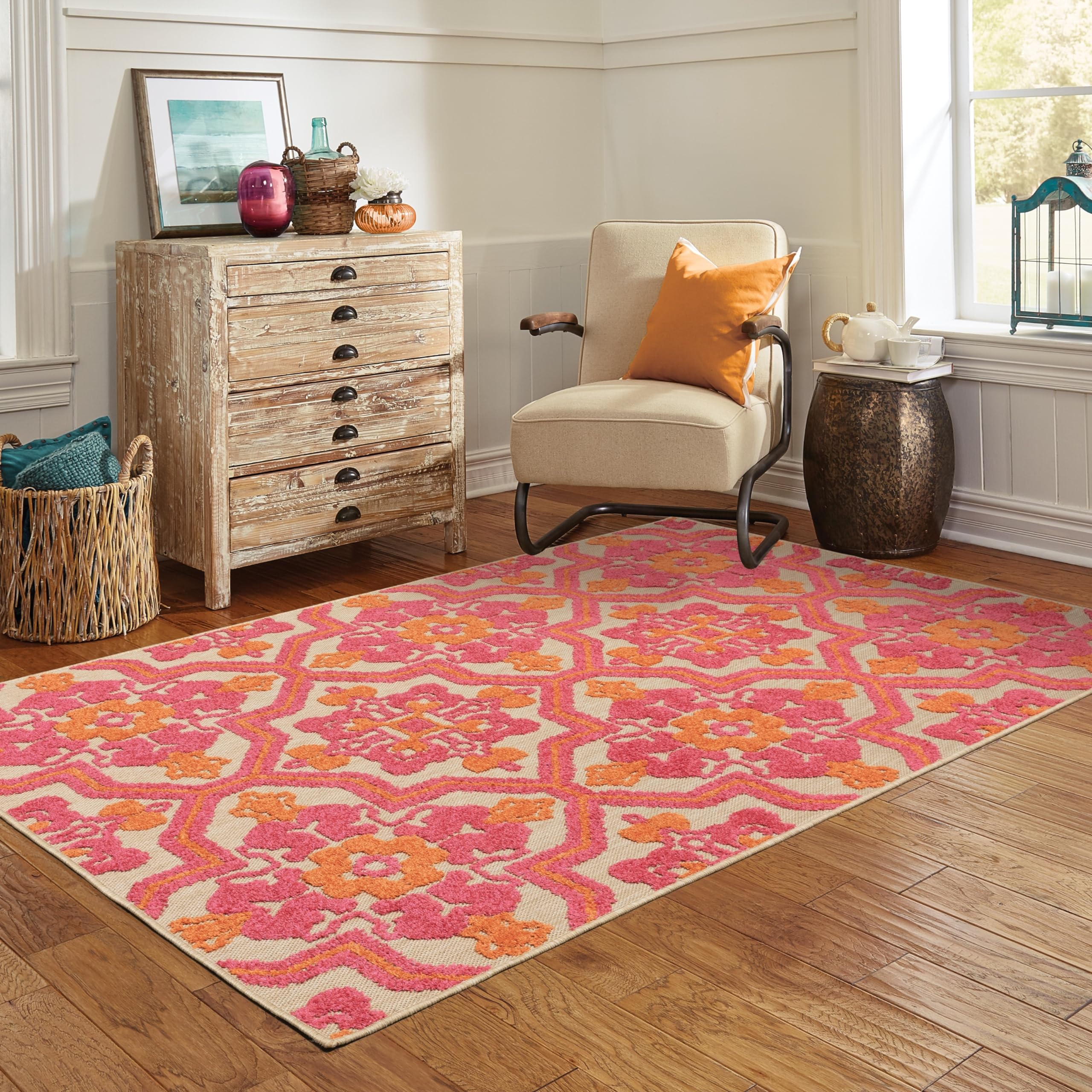 Style HavenStyleHaven Medallion Sand/Pink Indoor-Outdoor Area Rug (5'3x7'6) - 5'3" x 7'6"