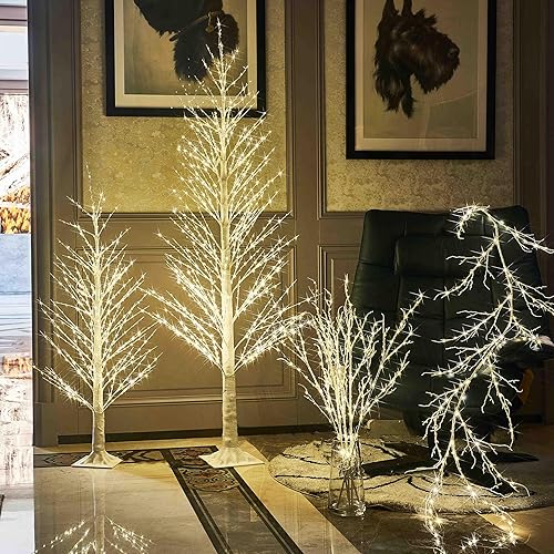 Miniatura 4 de Hairui Guirnalda de abedul iluminada de 6 pies, 120 luces LED enchufables, luces de vid preiluminadas para decoración de mesa de chimenea, chimenea,