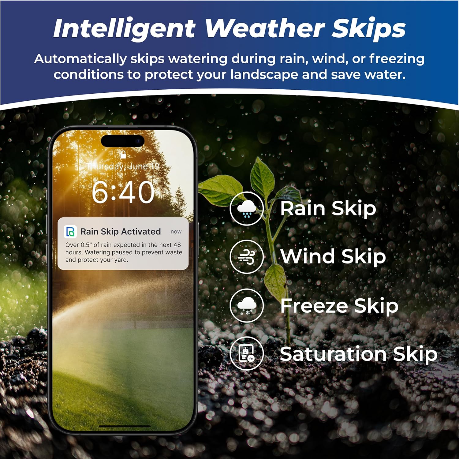 Smart Sprinkler Controller, 8 Zones Wi-Fi Irrigation System, Hyper-Local Weather Intelligence, Automatic Rain Skip, Compatible with Alexa