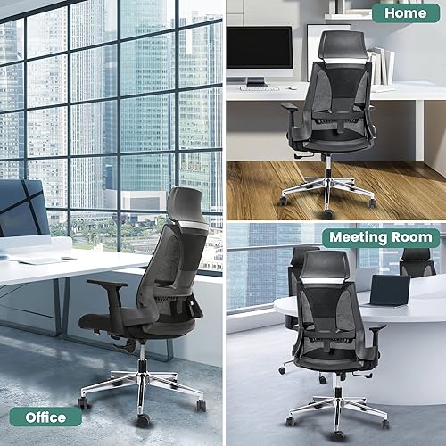 Miniatura 9 de Raynesys Silla ergonómica para personas pesadas capacidad de 350 libras con asiento ancho reposacabezas cómodo función de inclinación soporte lumbar