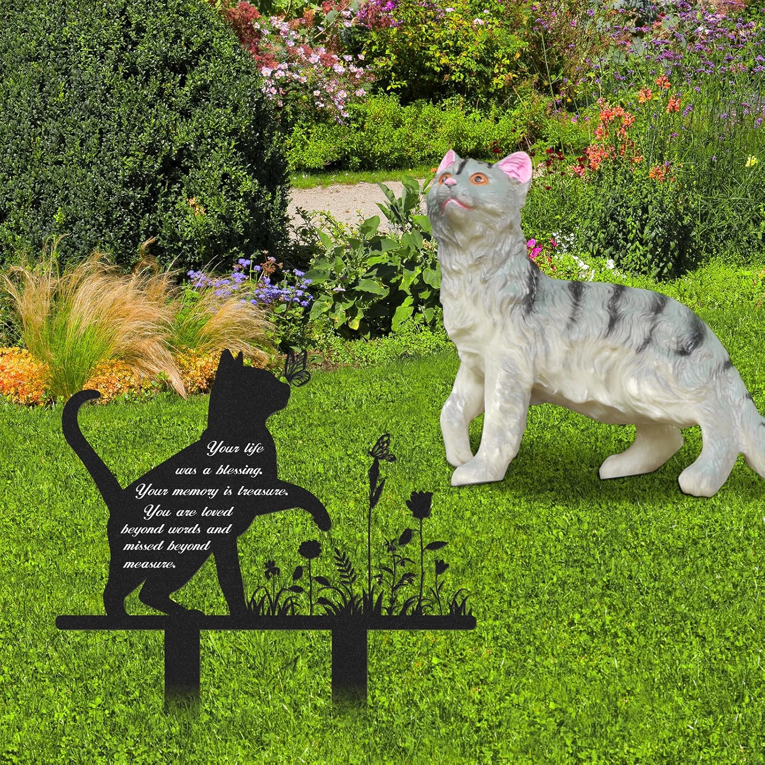 Memorial Pet Grave Markers, Metal Cat Garden Stake Plaque Cemetery Outdoors, Waterproof Pet Headstone Memorial(13.4 X 12 in) - Image 4