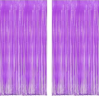 BRAVESHINE Tinsel Photo Backdrop Curtains - 2Pcs 3.2x8.2ft Macaron Purple Foil Fringe Streamer Curtain for Birthday, Wedding, Bachelorette, Baby Shower, Mermaid, Princess, Butterfly Party Decorations
