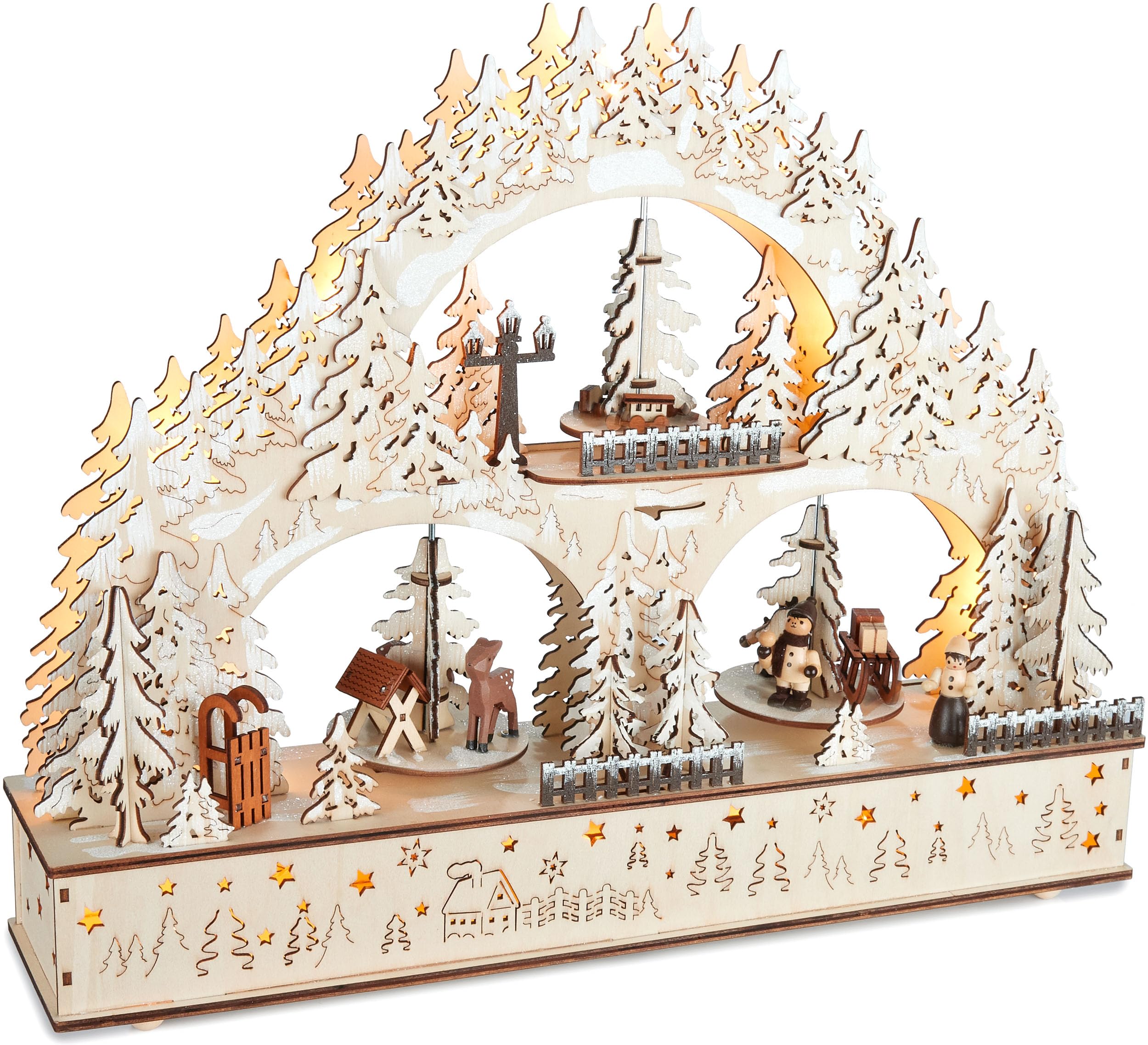 Brubaker 3D Lichterbogen - LED Schwibbogen - Winterlandschaft 2026 - Weihnachtsbeleuchtung aus Holz Natur - 37 x 46 x 10 cm - Handbemalte Figuren - Weihnachtsdeko für Tisch & Fenster