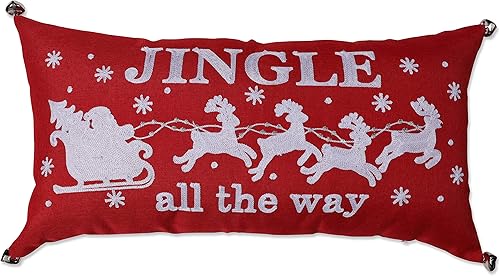 Pillow Perfect Jingle All The Way - Almohada lumbar de Navidad, 13 x 25 pulgadas, color rojo