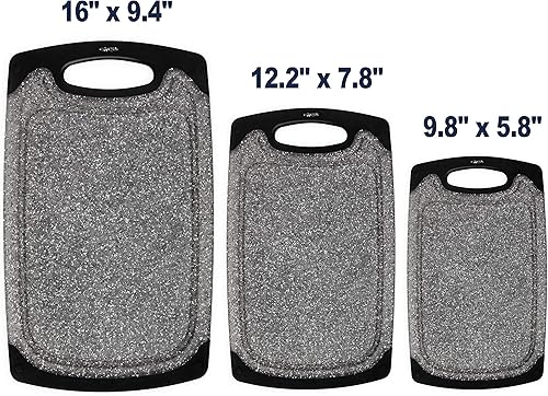 Miniatura 3 de Famiry Juego de 3 tablas de cortar reversibles, tabla de cortar de plástico para cocina, diseño antideslizante con mango de fácil agarre, ranuras