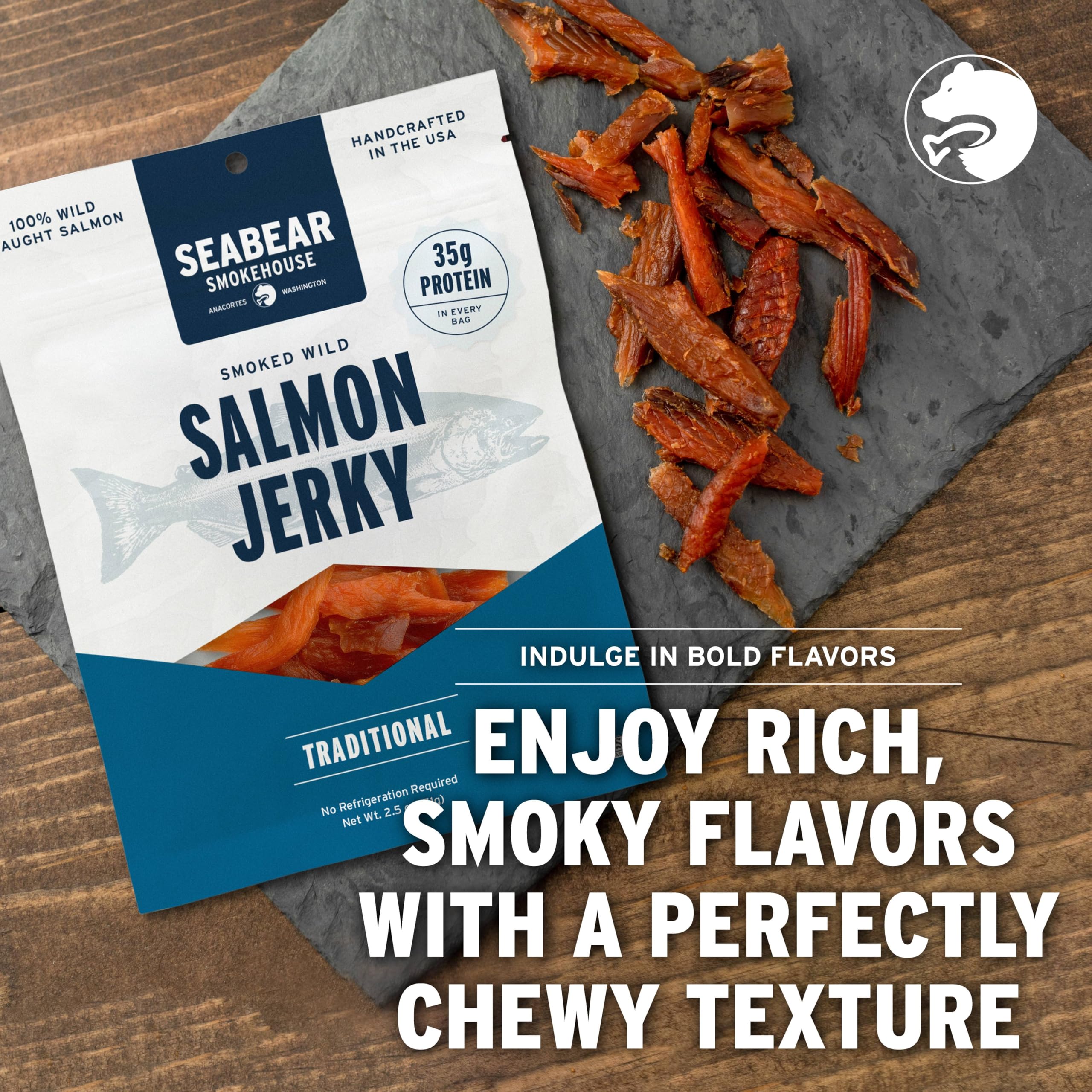 SeaBear Traditional Wild King Salmon Jerky 2-Pack - 2.5 oz Bags thumbnail 3