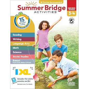 Summer Bridge Activities 3rd to 4th Grade Workbook, Activity Book with Math, Language Arts, Reading Comprehension, Science, Social Studies, Writing, Fitness, Flash Cards, Stickers and More
