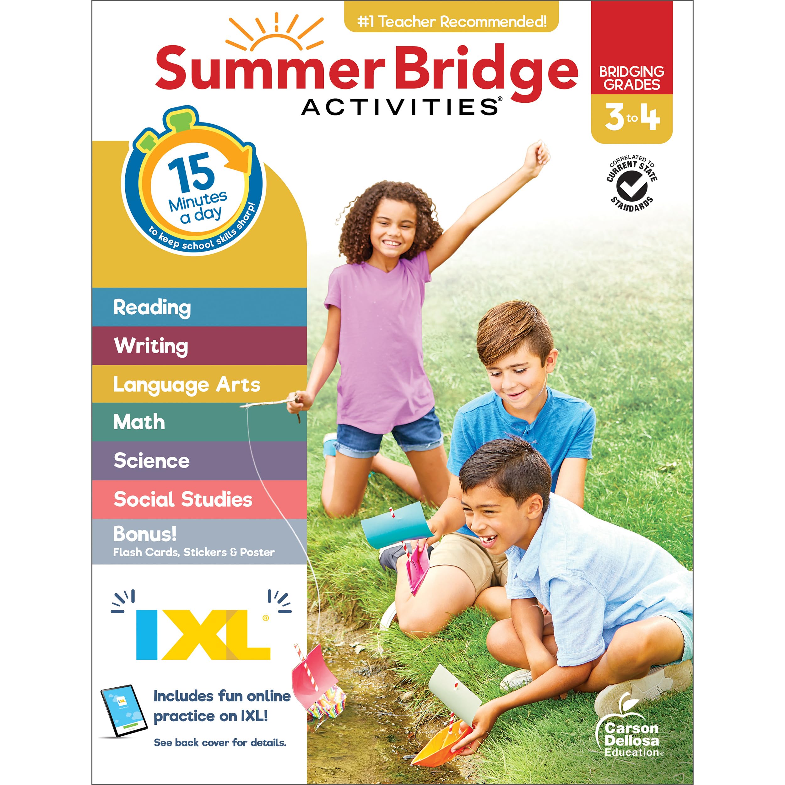 Summer Bridge Activities 3rd Grade Workbooks to 4th Grade Workbook, Math, Language Arts, Science, Social Studies & Fitness, 3rd Grade & 4th Grade Workbook With Flash Cards, Stickers, eBooks & More