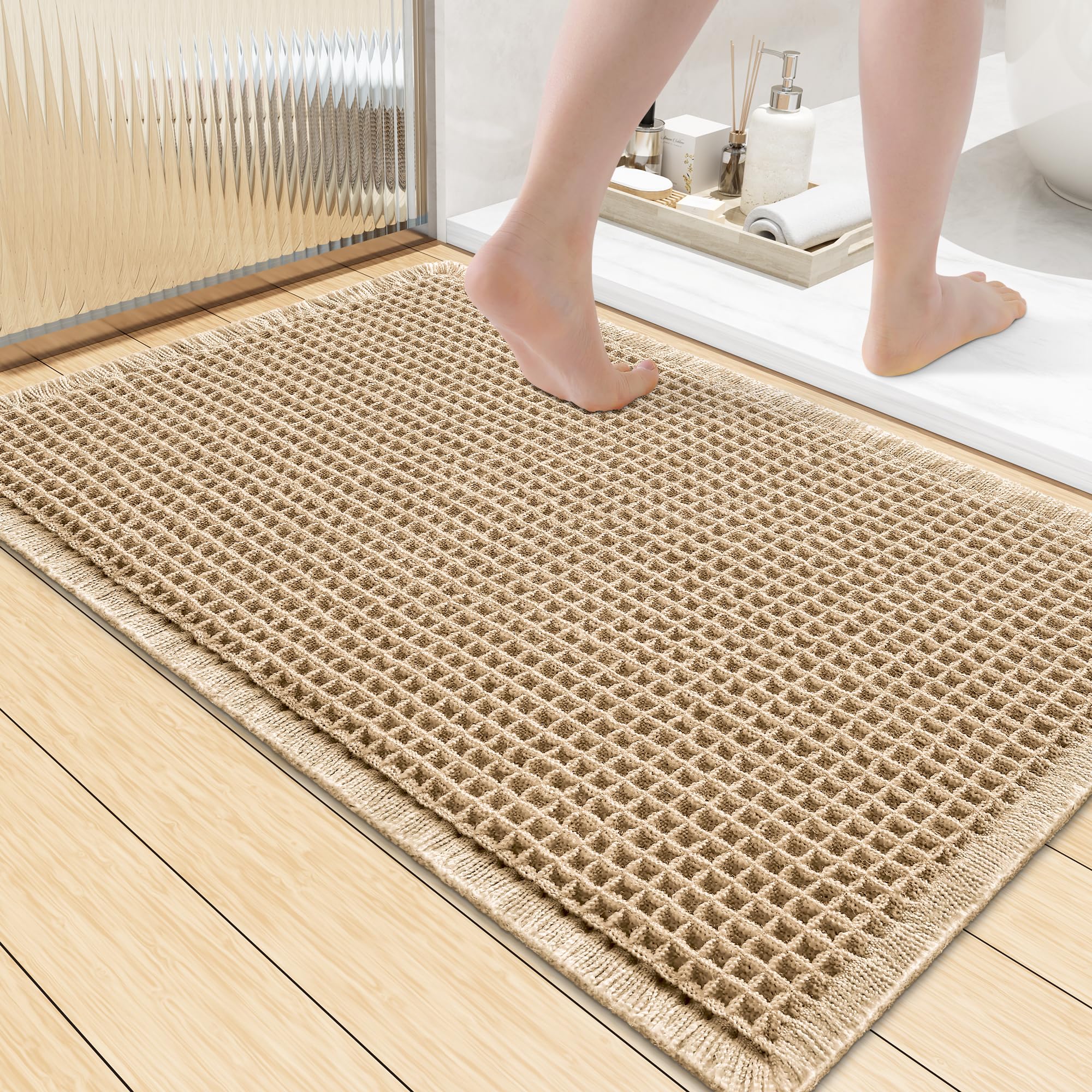 Smiry Waffle Bath Mat Brown