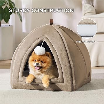 Bedsure Cat Cave Bed Indoor - Flannel Hooded Cat Igloo House, 44x44cm