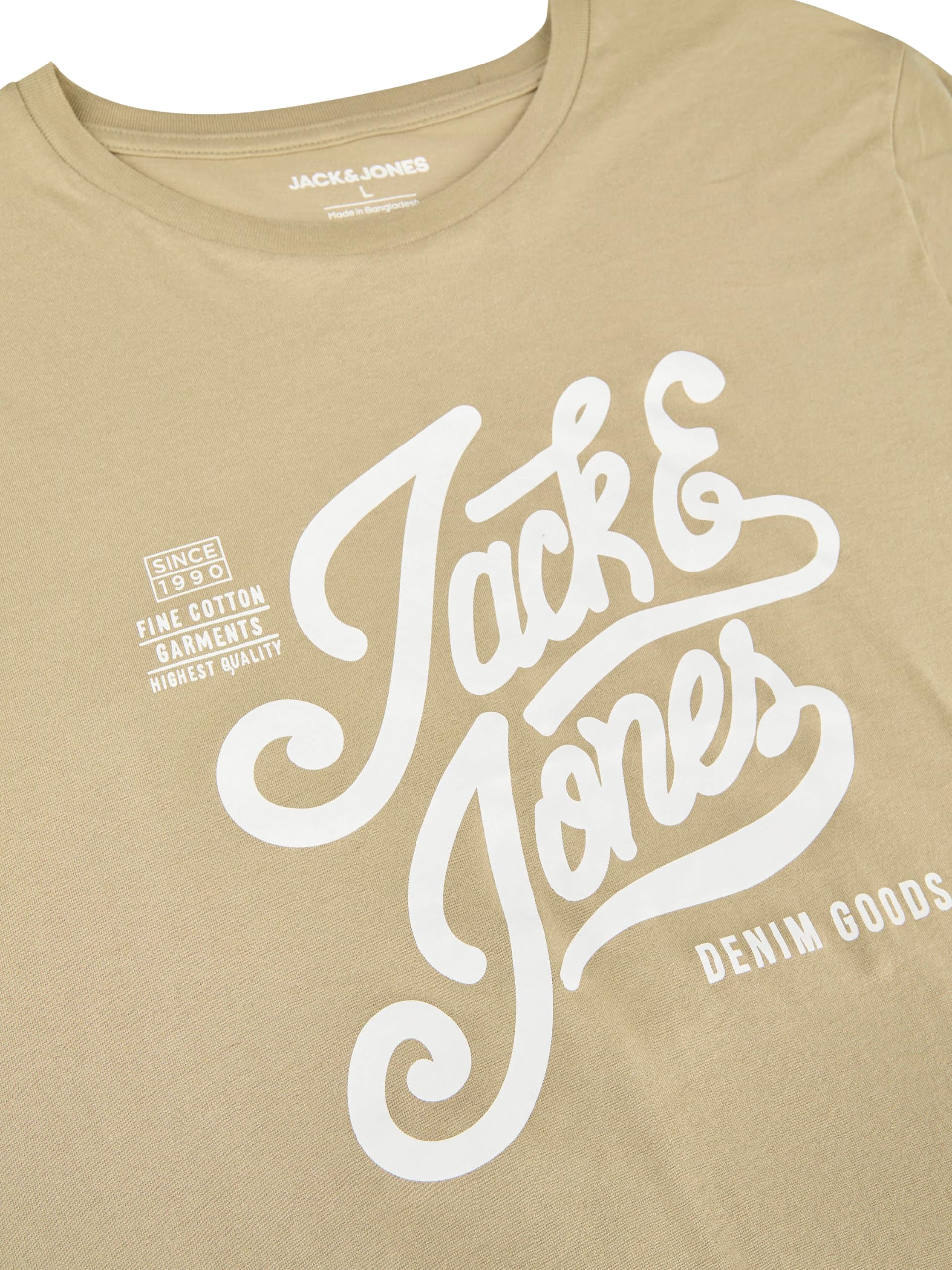 JACK & JONES JJLINO Lot de 4 t-shirts à col rond et manches courtes, coupe droite, imprimé été, 100 %, t-shirt en coton, noir, blanc, vert, rouge, bleu, gris, tailles S, M, L, XL, XXL, 3XL
