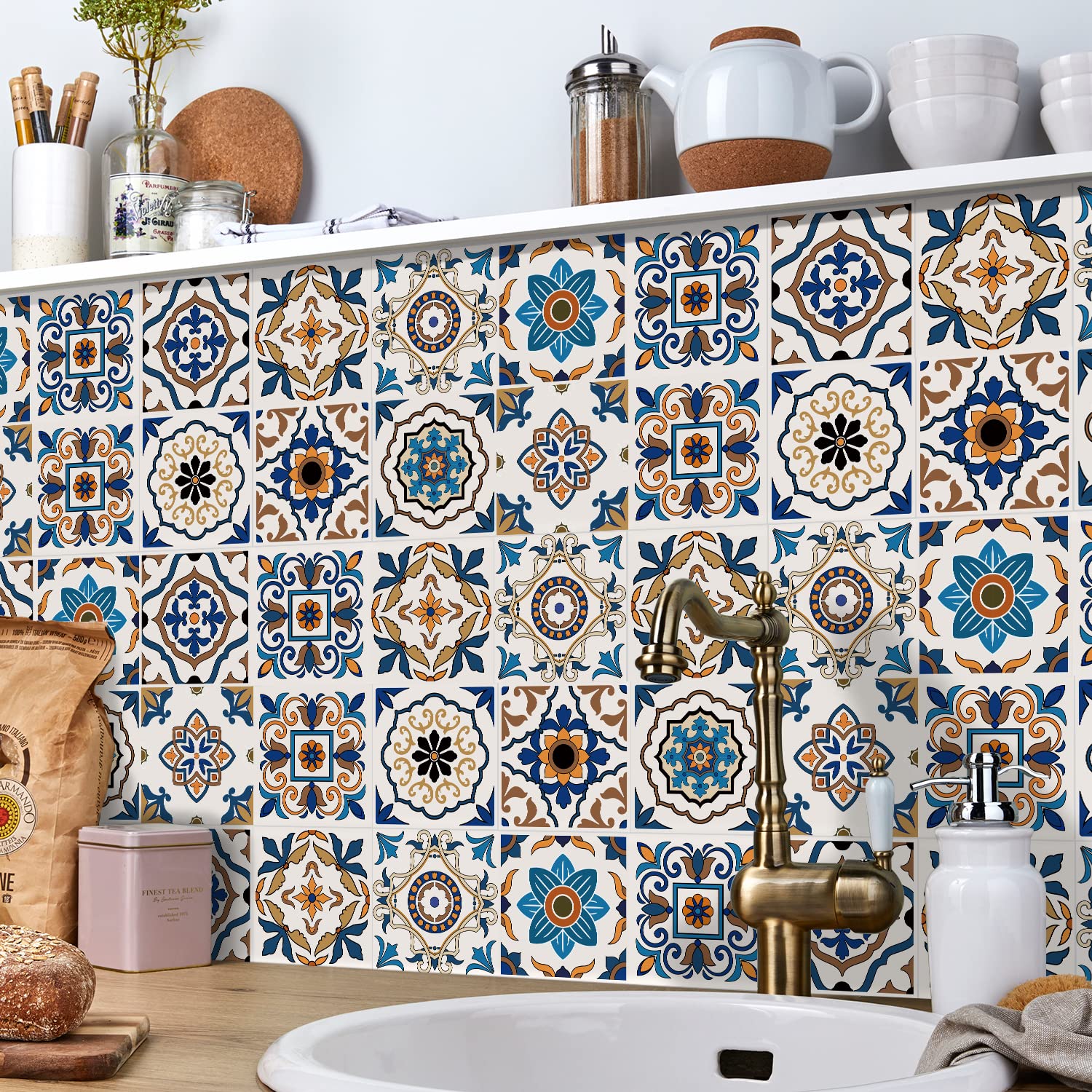 24Pcs/set Self Adhesive Tile Stickers Moroccan Style Kitchen Bathroom