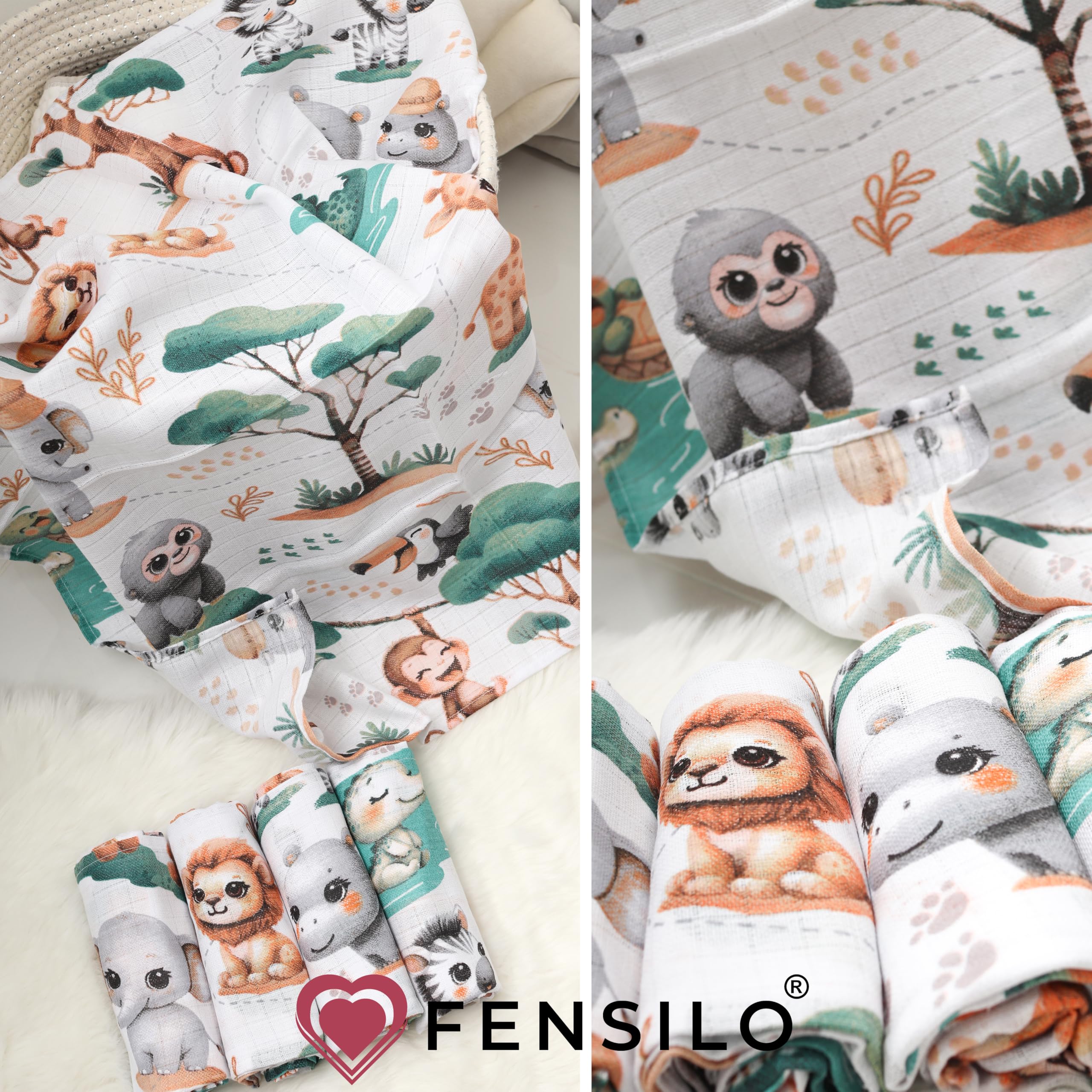 FENSILO Pieluchy muślinowe dla niemowląt, ściereczki z muślinu, 10 sztuk, 70 x 80 cm, dla niemowląt i noworodków, muślinowe ściereczki dla chłopców i dziewczynek, bawełniane ściereczki do sprania,